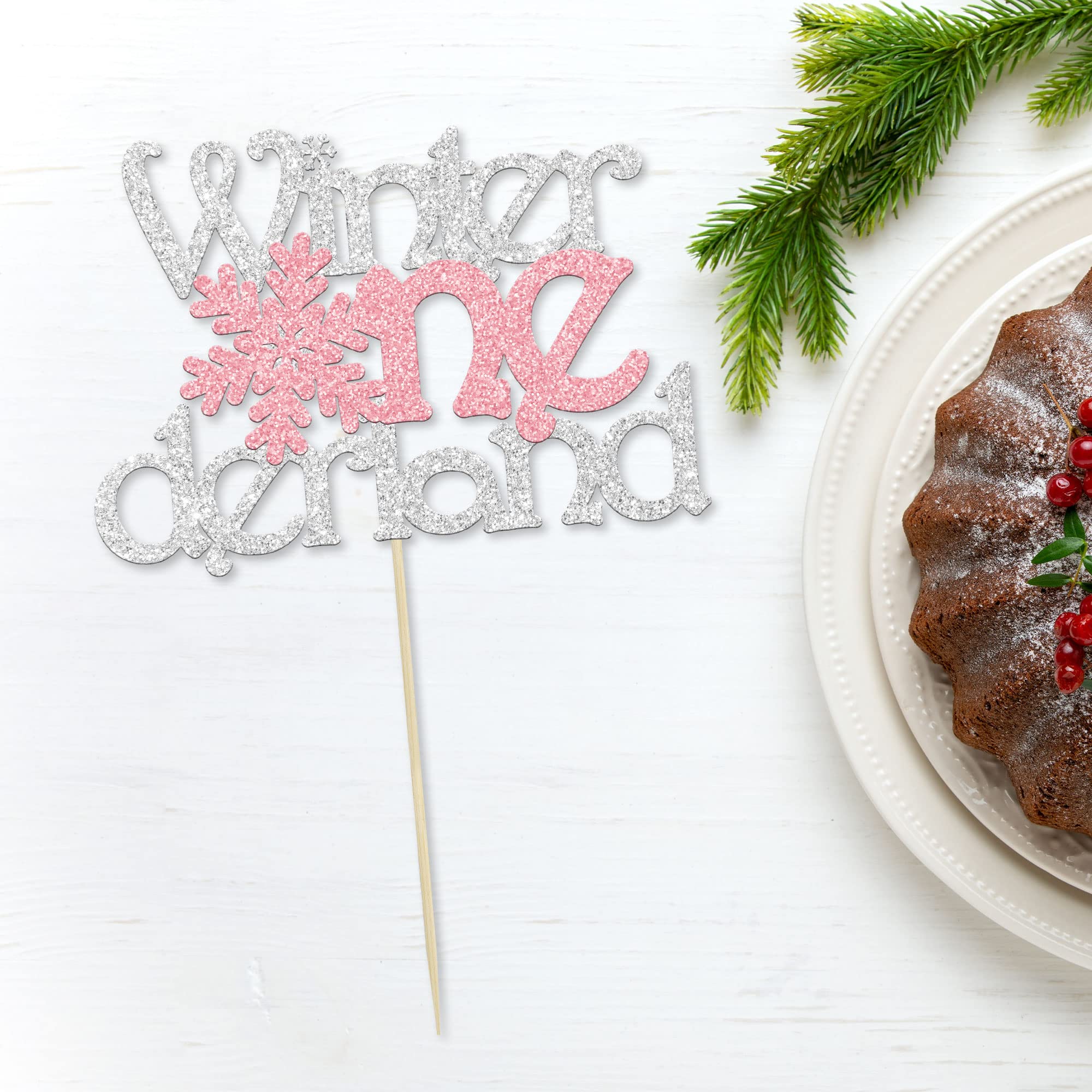 1Pc Winter Onederland Cake Topper Pink Glitter Snowflake One 1st Birthday Party Cake Pick Decorations for Winter Snowflake Theme Baby Shower Kids First Birthday Party Supplies