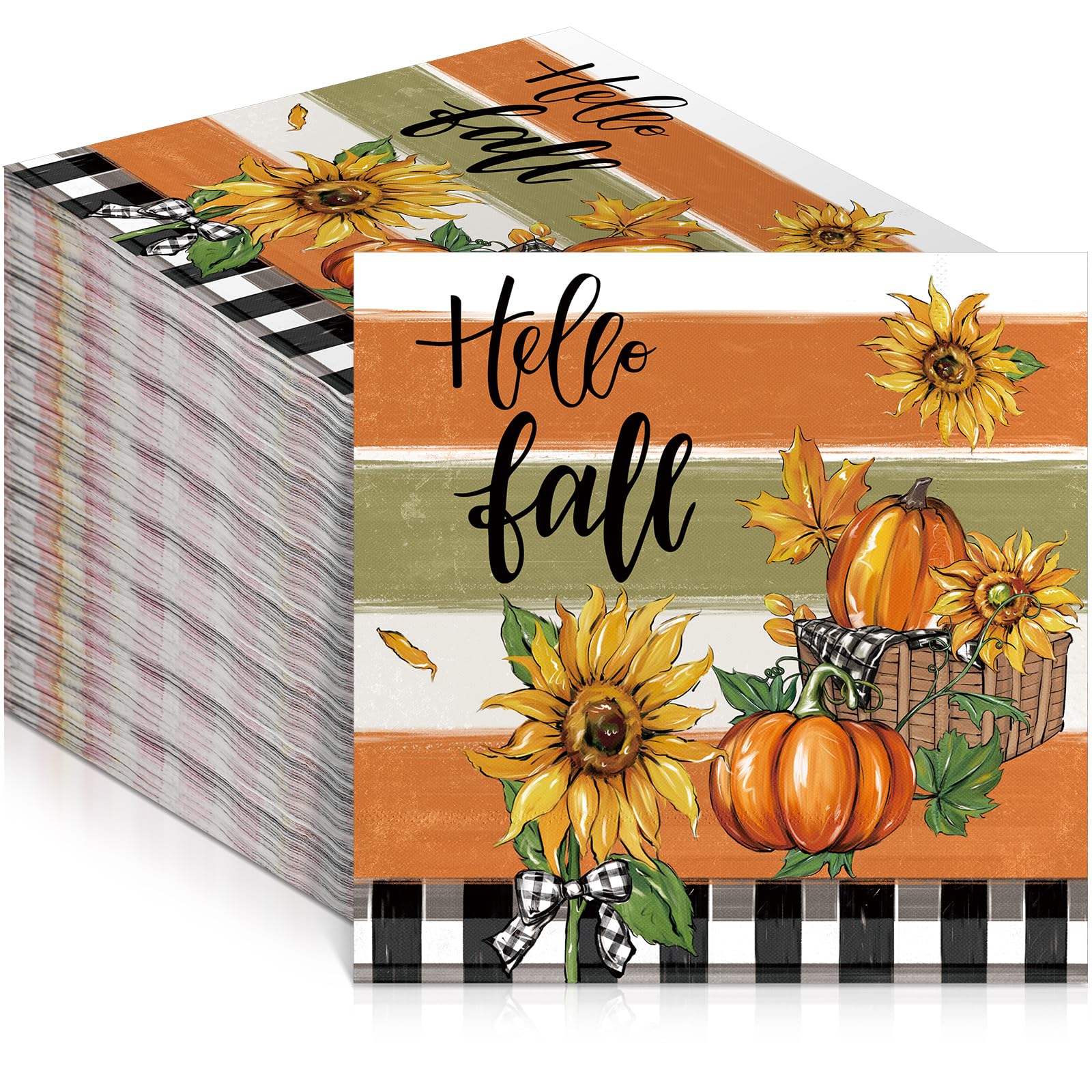 Epakh 200PCS Fall Thanksgiving Disposable Paper Decorative Guest Napkins Pumpkin Sunflower Hand Towel for Lunch Dinner Kitchen B