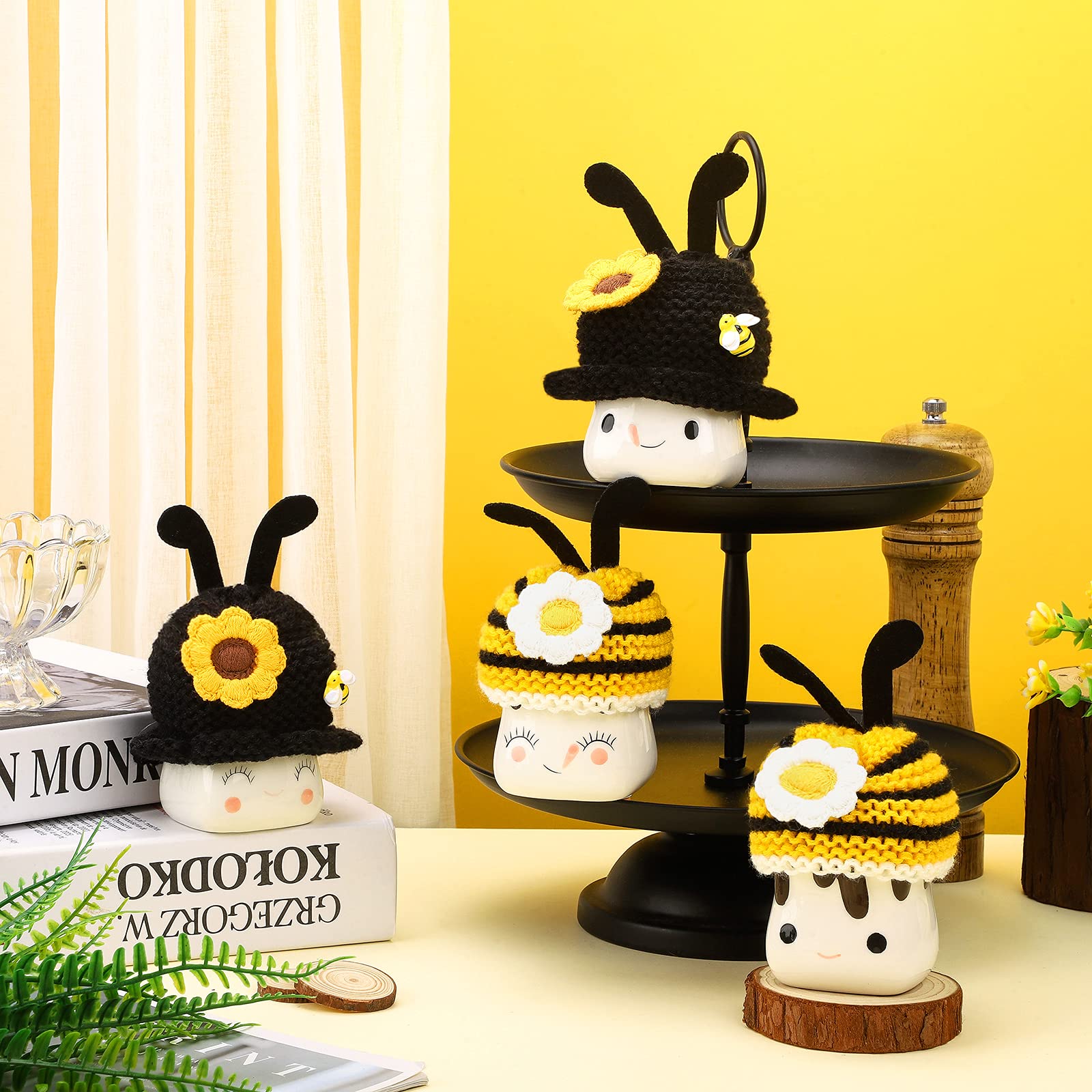 Aoriher 4 Pieces Marshmallow Mug Hats Summer Mug Toppers Knitted Mug Topper Hat Mini Mug Hat Cover For Farmhouse Kitchen Cocoa A