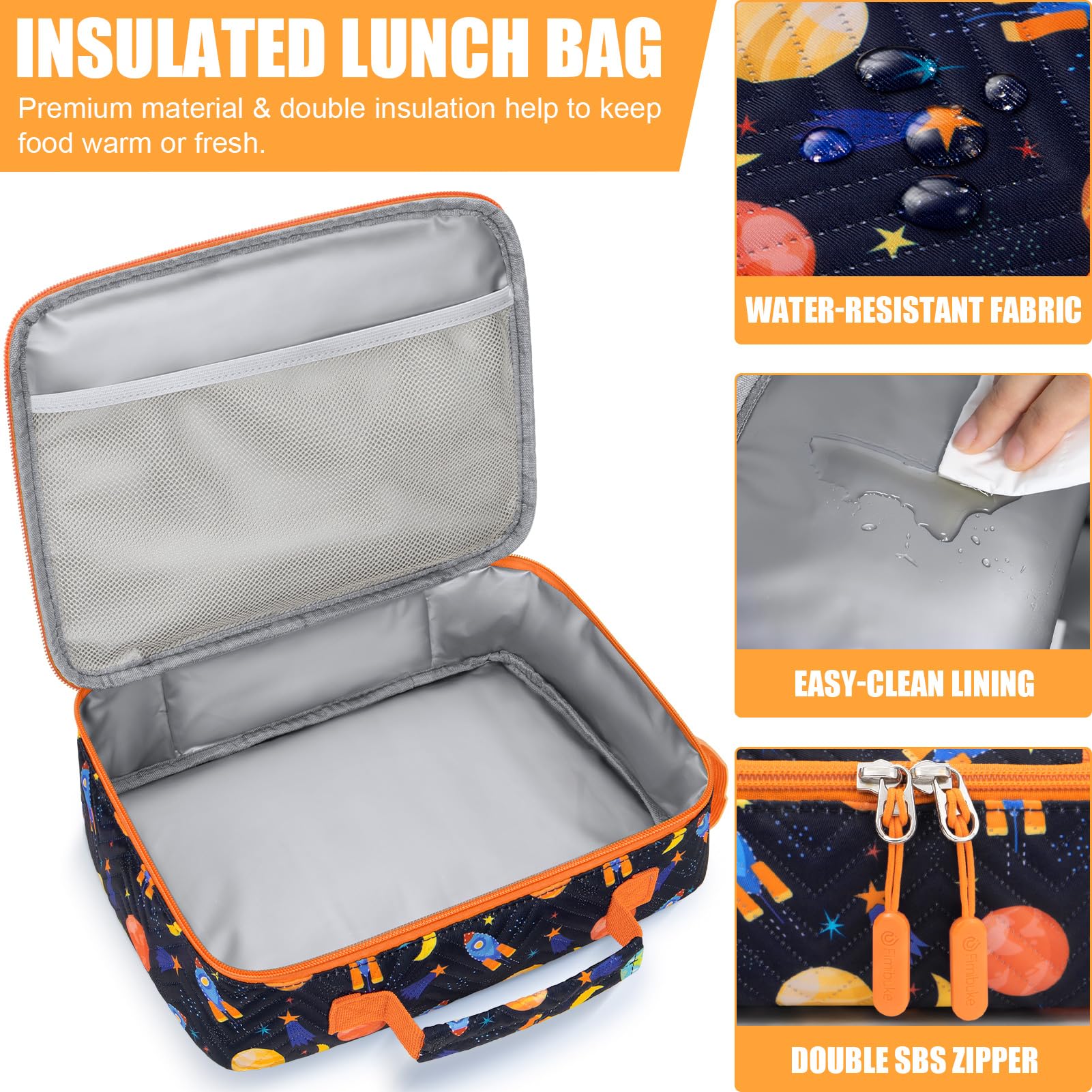 Fimibuke Kids Bento Snack Lunch Box With 4 Compartment, Insulated Lunch Bag, Stainless Steel Vacuum Thermos Food Jar, Ice Pack,