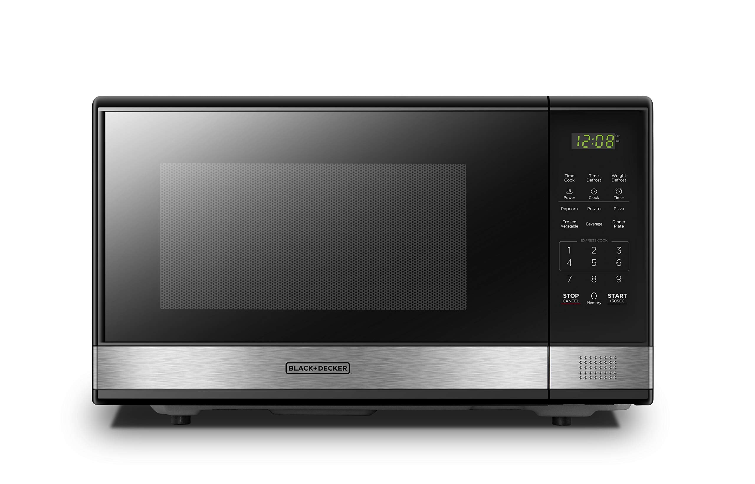 BLACK+DECKER EM031MB11 Digital Microwave Oven with Turntable Push-Button Door, Child Safety Lock, 1000W, 1.1cu.ft, Black & Stain