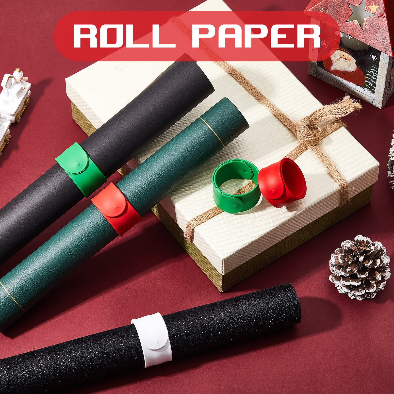 Charniol 12 Pieces Wrapping Paper Roll Holder Holiday Flip Wrap Silicone Covered Metal Strips 1   x 9   Stabilizer Slap Band for