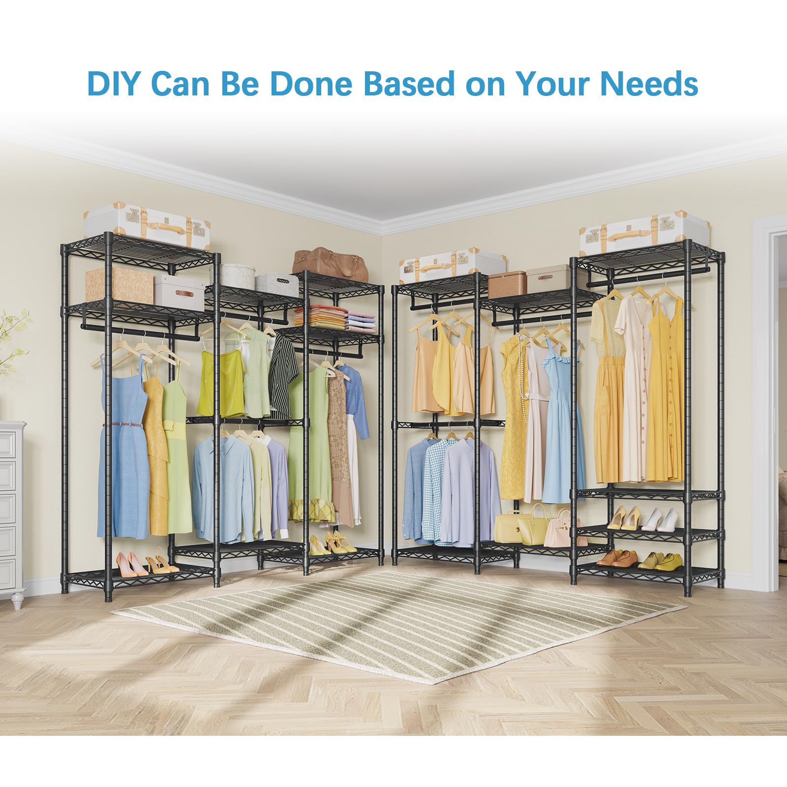 Vipek V5 Portable Closet Wardrobe Heavy Duty Clothes Rack, Freestanding Closet Metal Clothing Rack With 4 Hang Rods & 8 Shelves,