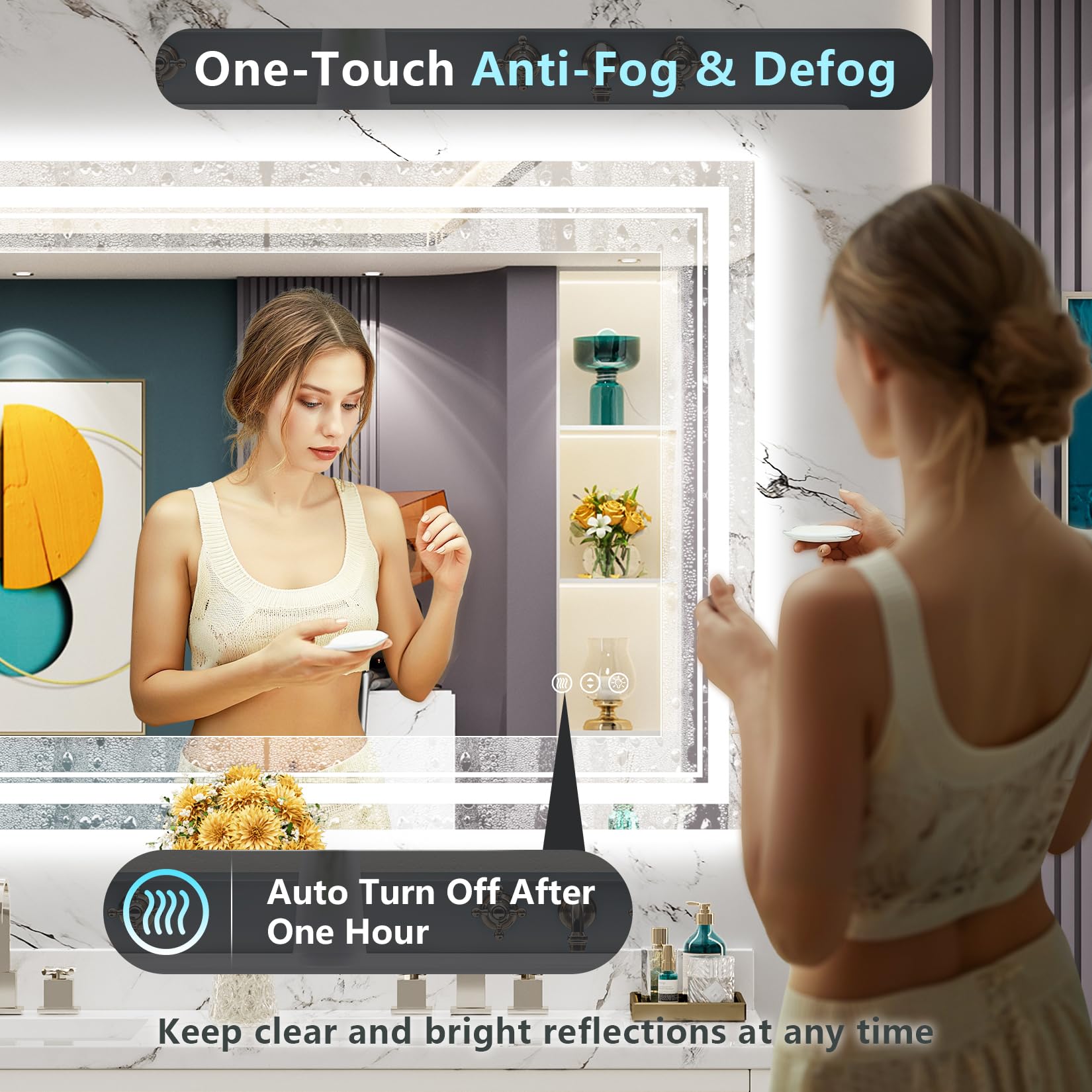 Awandee 48X32 Led Bathroom Mirror With Lights, Front And Backlit Led Mirror For Bathroom, Anti-Fog Lighted Bathroom Mirror, Dimm