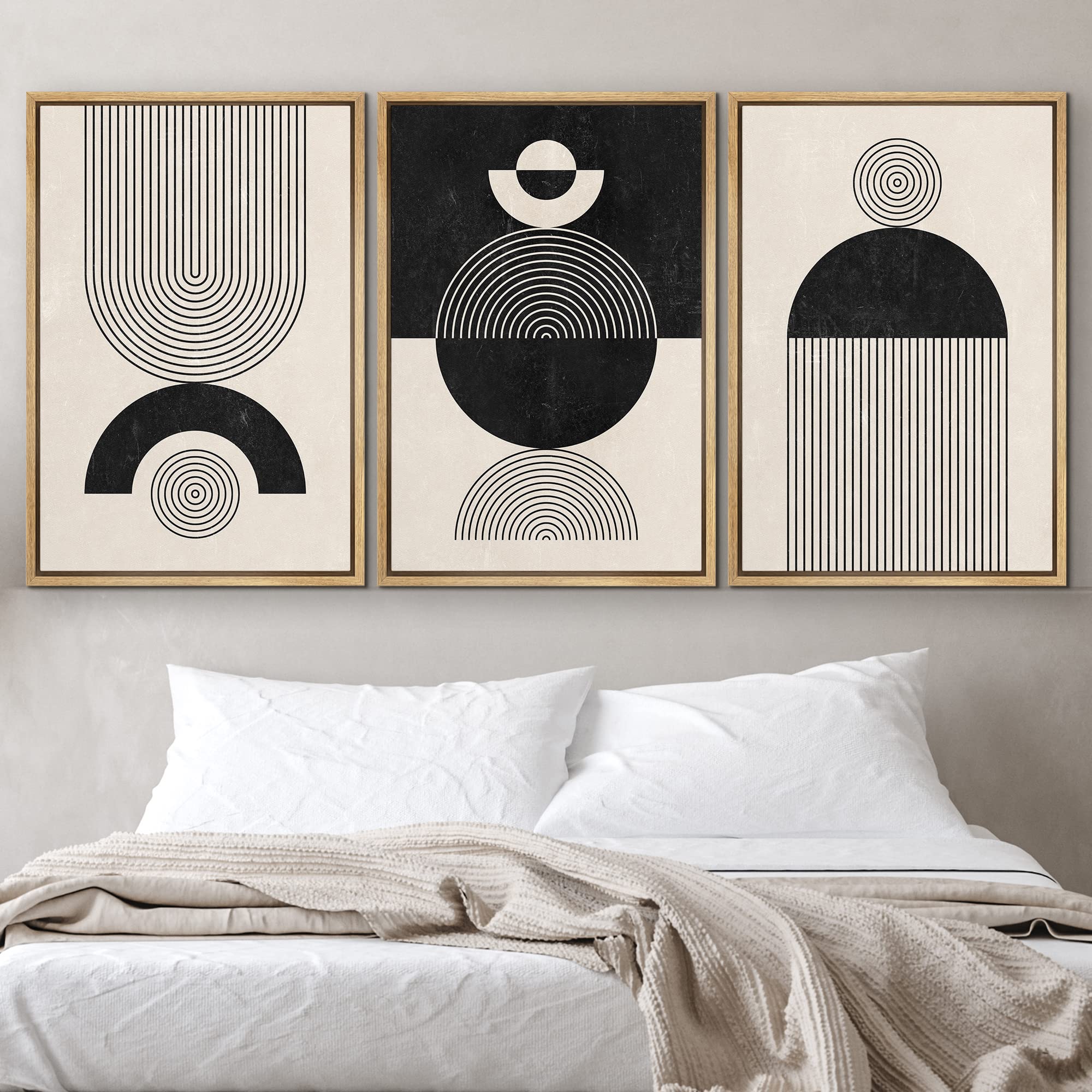 Idea4Wall Framed Canvas Print Wall Art Set Geometric Spiral Circle Ring Polygon Landscape Abstract Shapes Illustrations Modern A
