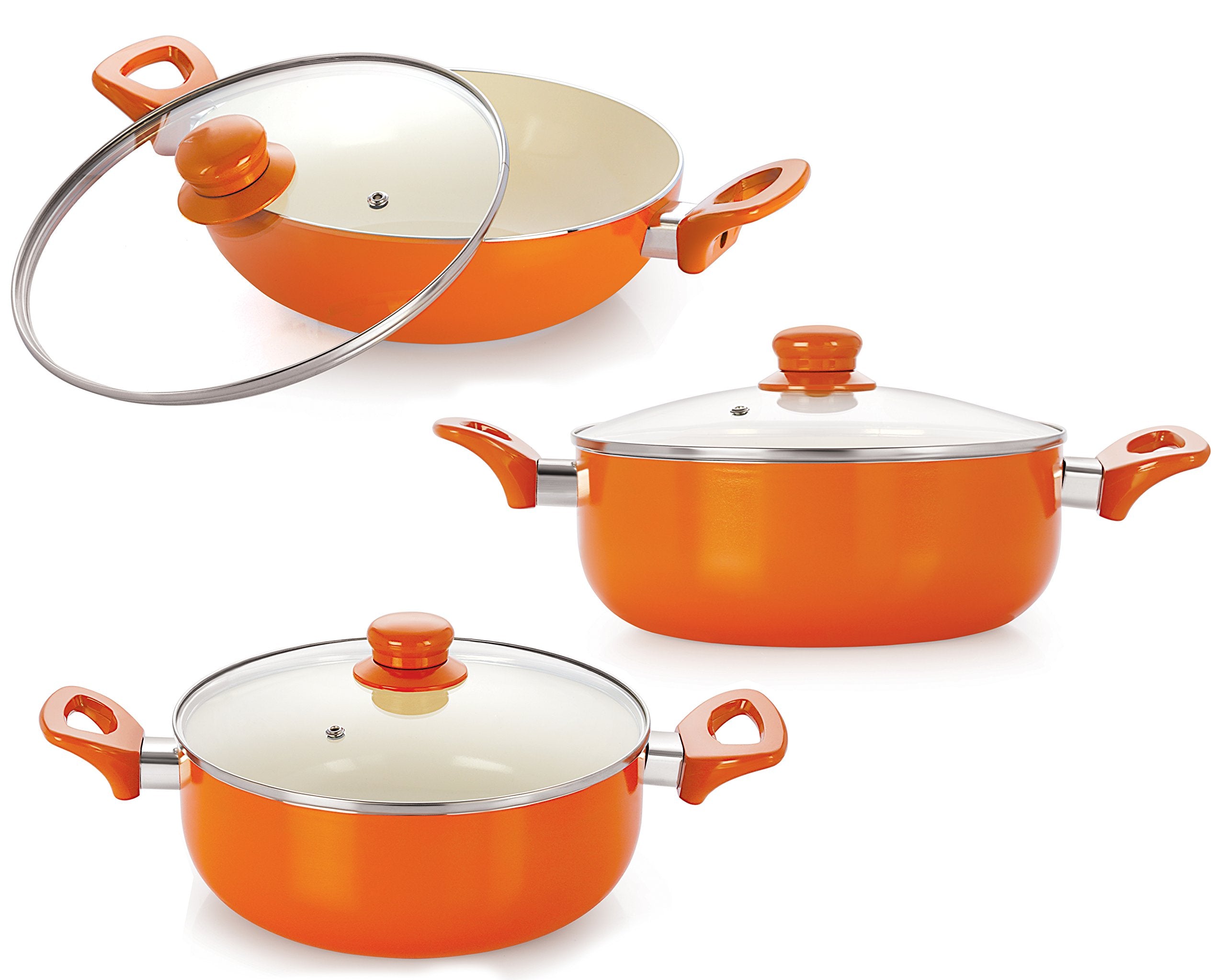 Nirlon NonStick 5 Layer Ceramic Coated Kitchenware Set With Orange Color