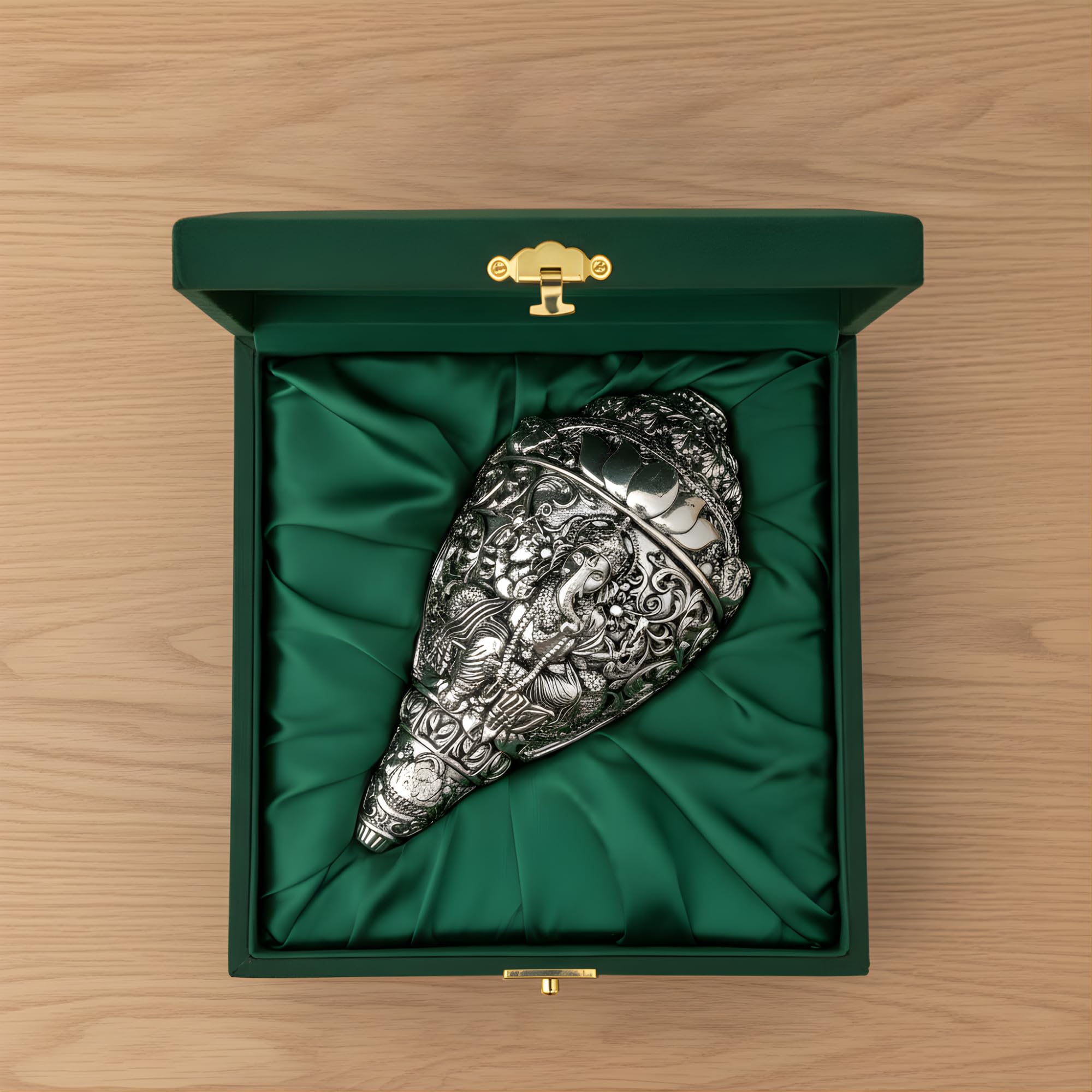 Dev Aastha 999 Pure Silver Plated Ganesh Shankh | 6 Inch Grand Vastu Showpiece For Success & Wealth | Sacred Conch Shell Idol Fo
