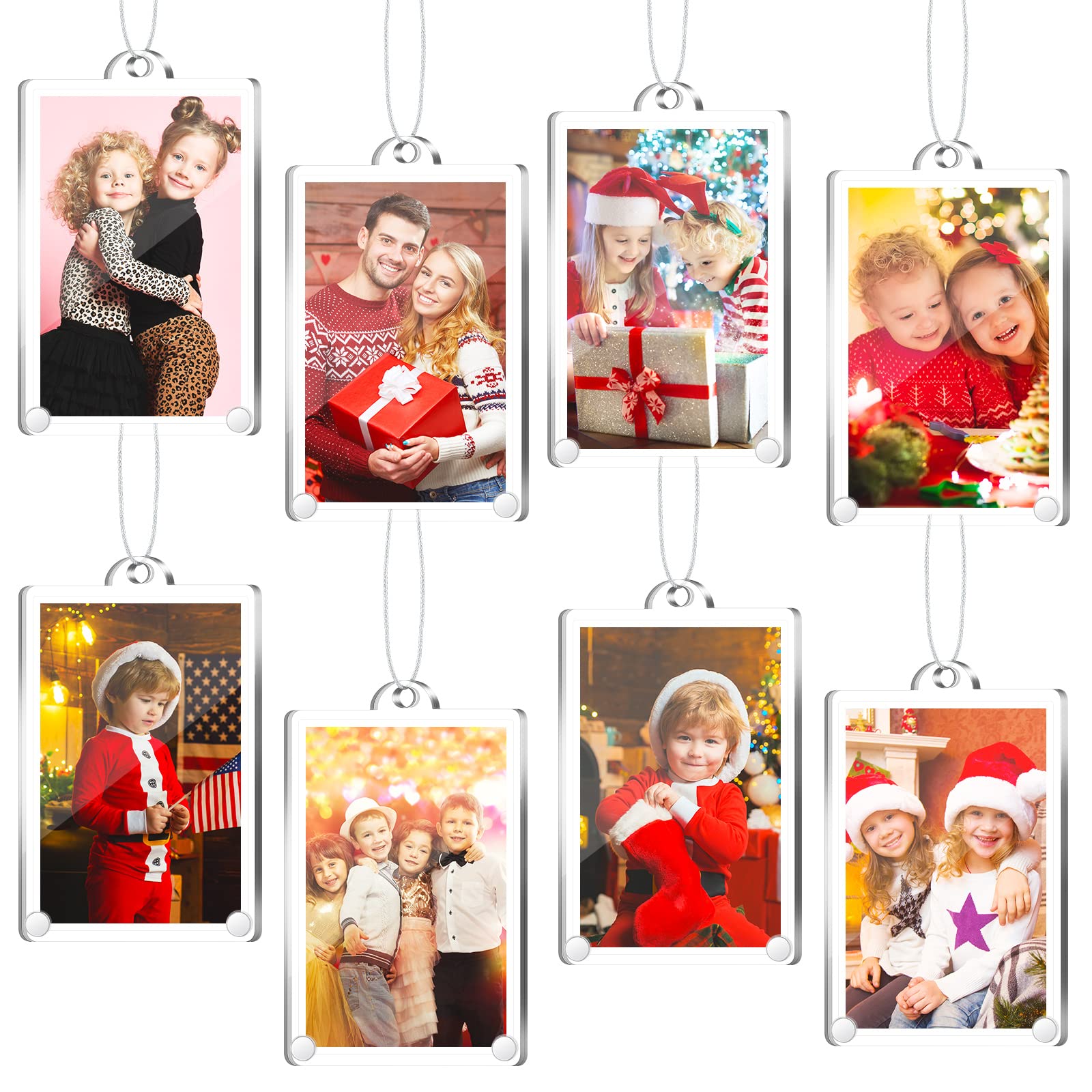Weysat 8 Pcs Christmas Photo Ornaments Small Hanging Picture Frame Ornaments Wallet Size Picture Frames for Christmas Tree Decor