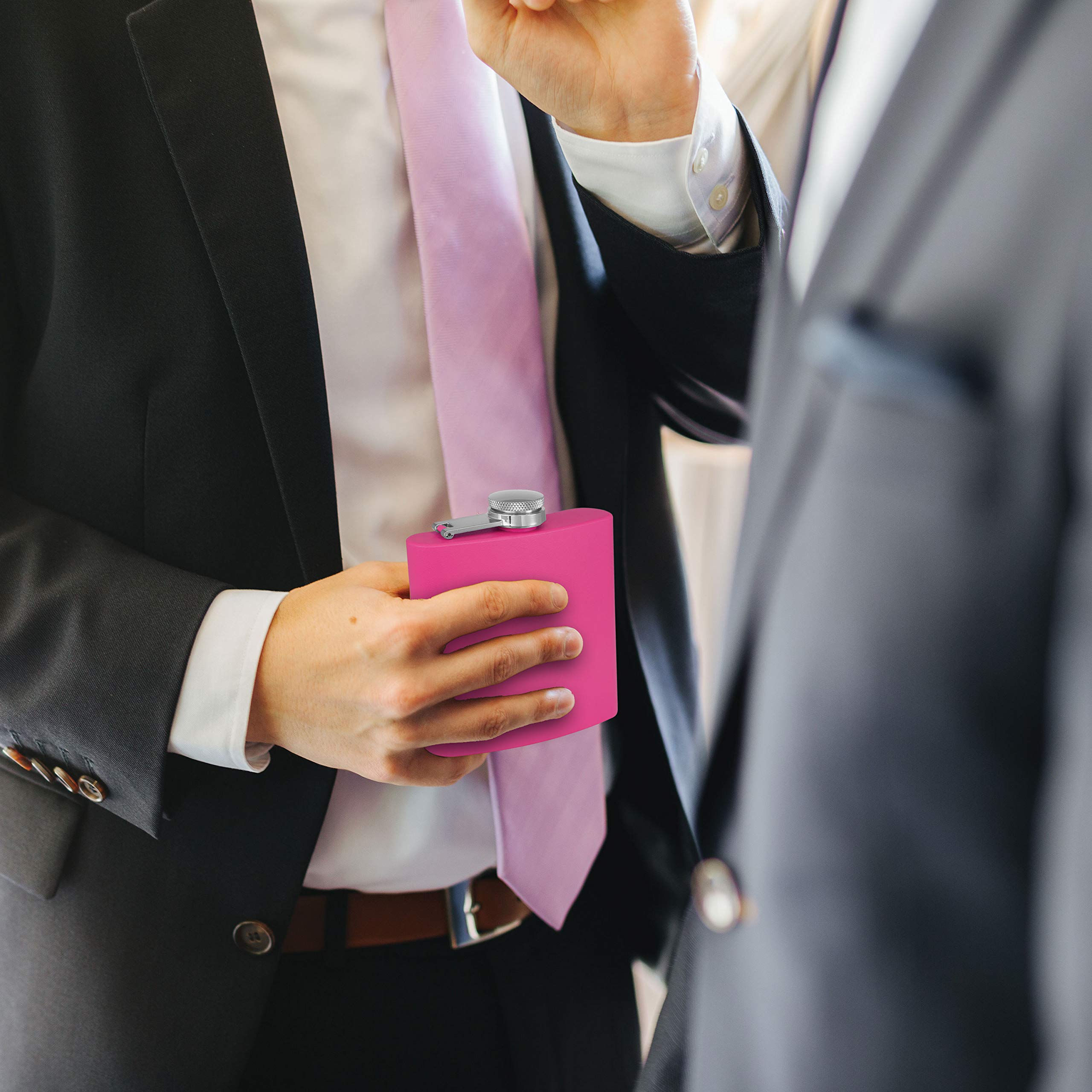 Clear Water Home Goods - 6 Oz Powder Coated Stainless Steel Hip Flask - Wedding Party - Groomsman - Bridesmaid (Matte Pink, 1)