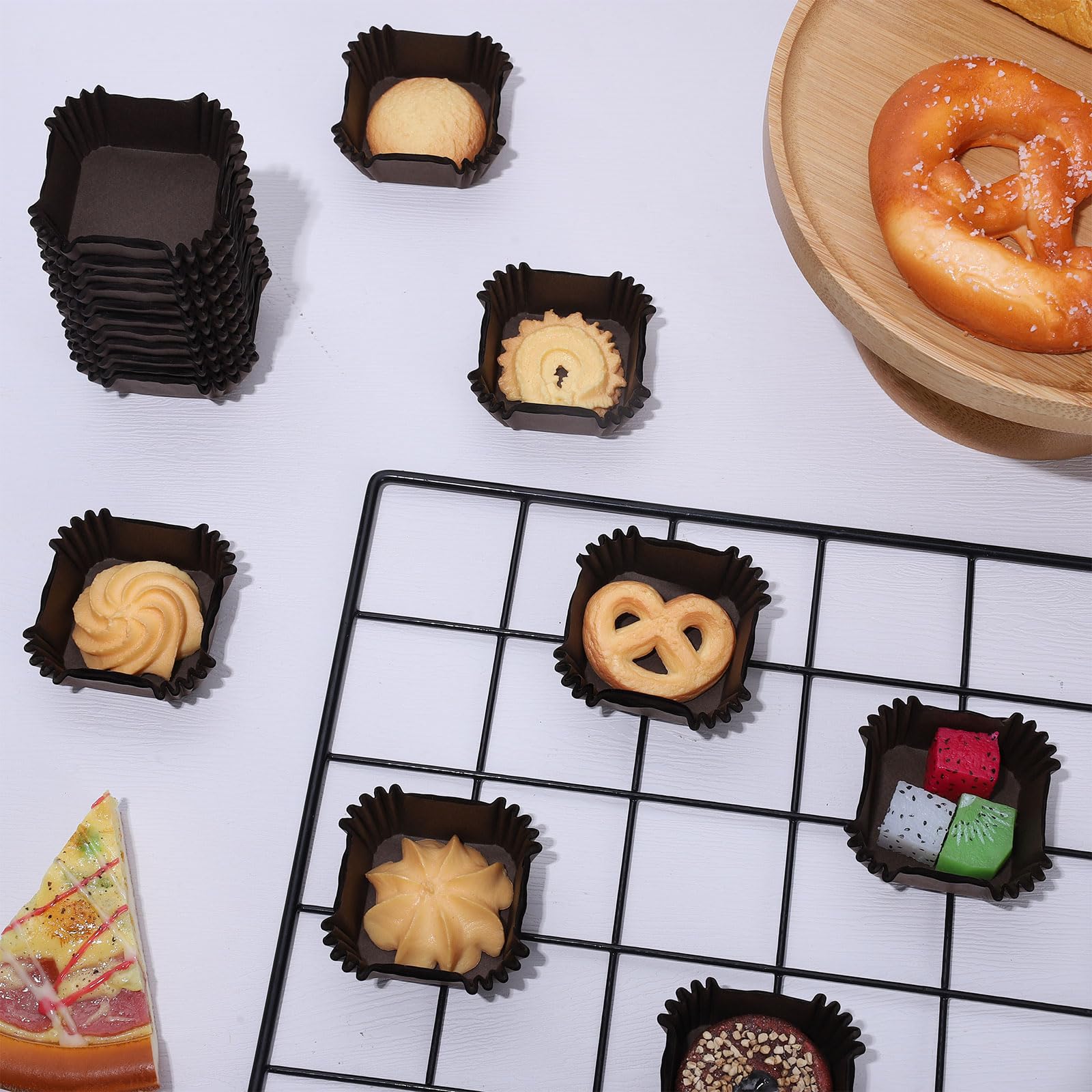 Whaline 500Pcs Square Mini Cupcake Liners Disposable Brownie Baking Cups Coffee Color Cupcake Wrappers For Baby Shower Wedding B