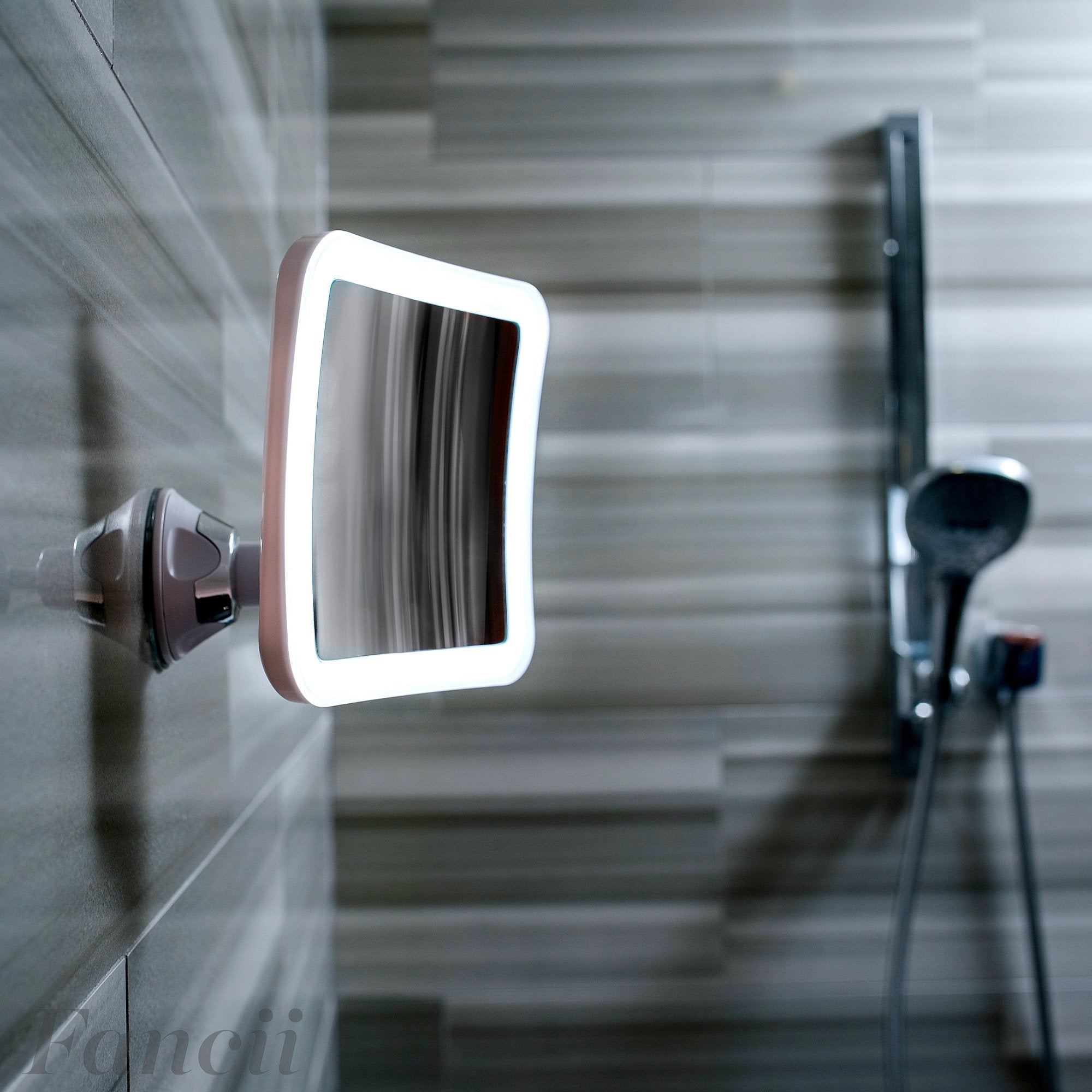 Fancii 10X Magnifying Lighted Makeup Mirror - Daylight LED Vanity Mirror - compact  cordless  Locking Suction  65 Wide  360 Rotation  Portable Illuminated Bathroom Mirror (Square)