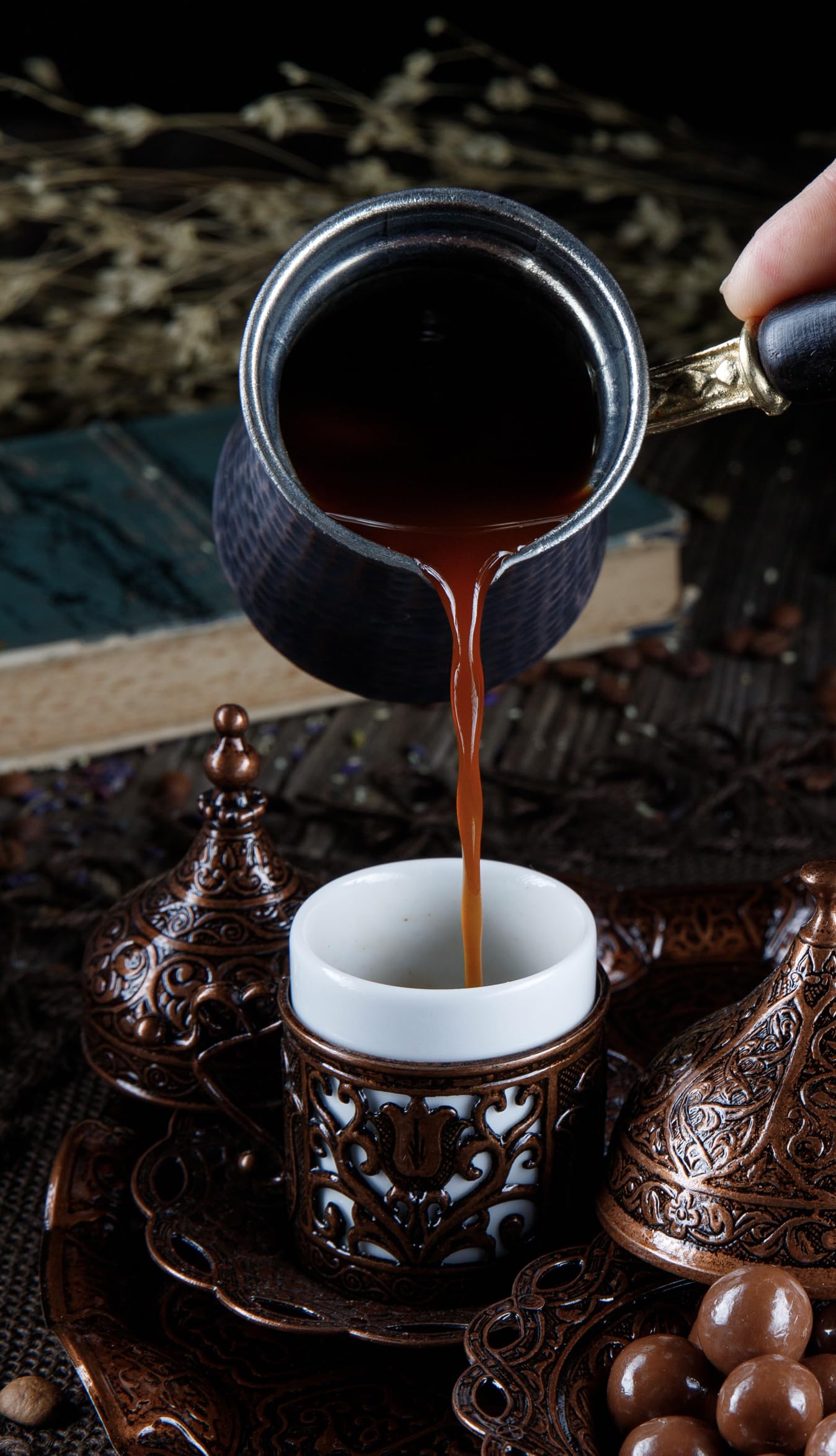 Demmex Turkish Greek Arabic Coffee Espresso Cup With Inner Porcelain, Metal Holder, Saucer And Lid, Turkish Chic Fildzan Fincan,