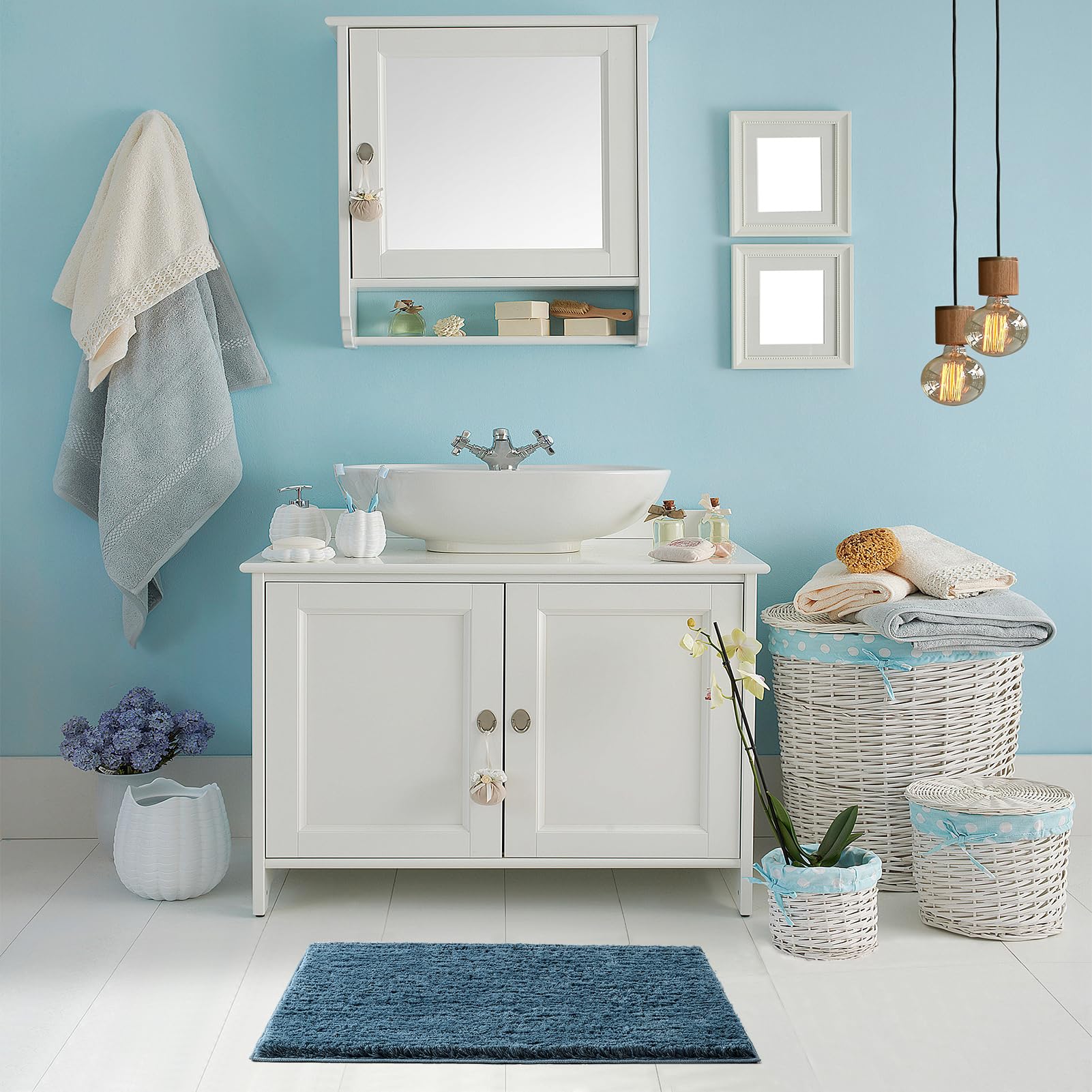 Cozecube Dusty Blue Bath Mats For Bathroom Non Slip, Ultra Soft Fluffy Shag Bath Rugs For Bathroom Washable, Plush Microfiber Ar