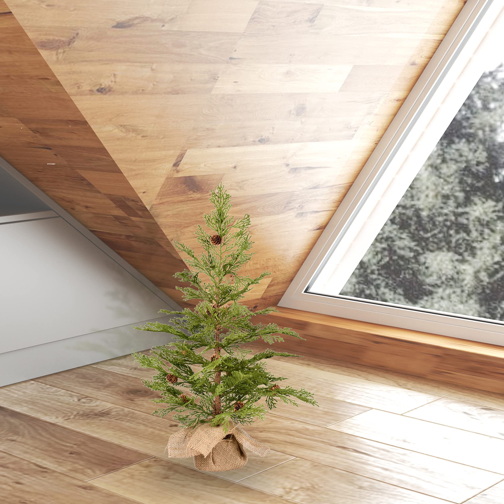 Vickerman 24 Cedar Pine Artificial Christmas Tree, Unlit - Faux Table Top Christmas Tree - Seasonal Indoor Home Decor