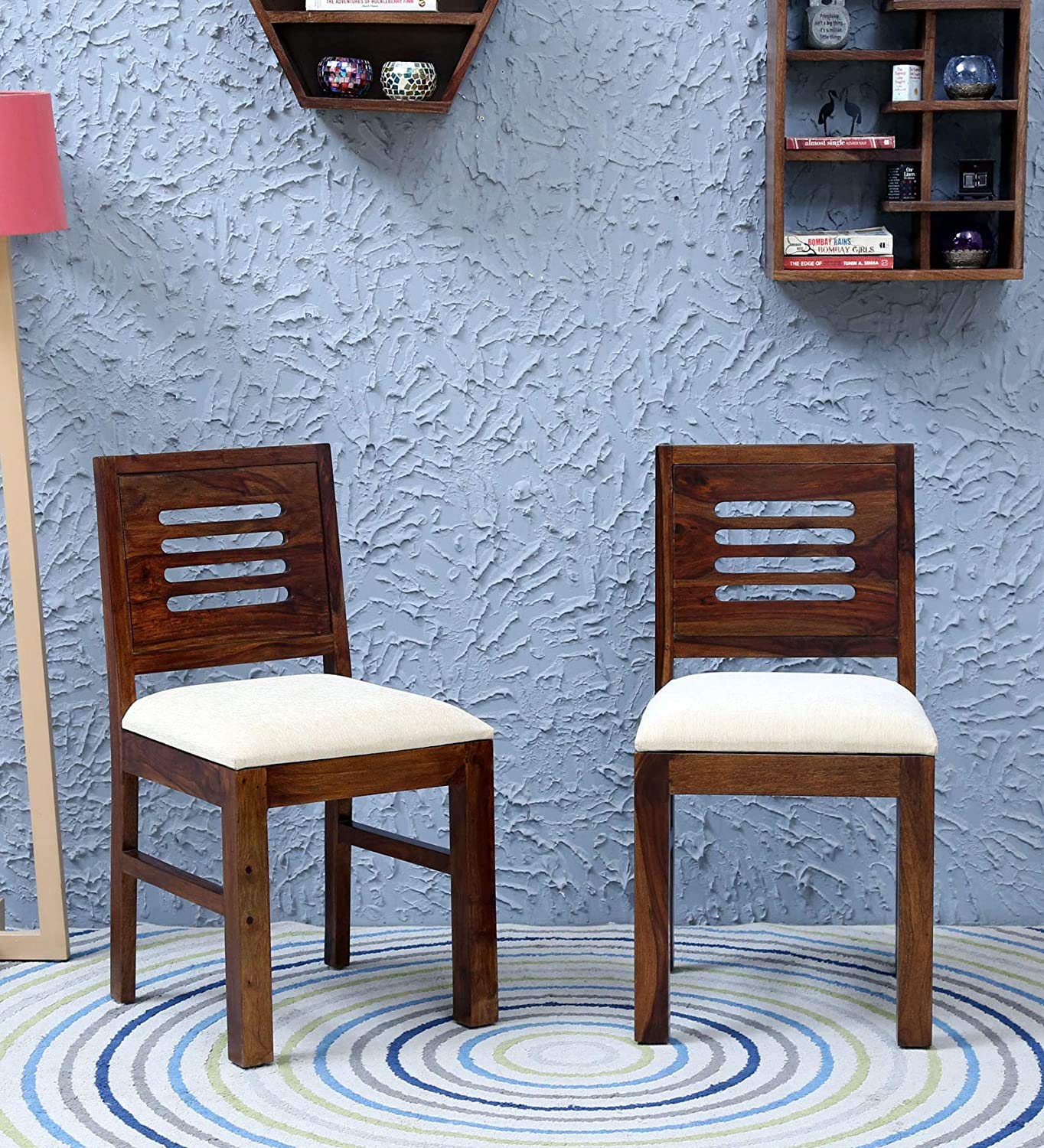 T.G. Furniture Solid Sheesham Wood Simon Dining Study Chair Set Of 2 With Cushion For Home Living Room Office Wooden Furniture (
