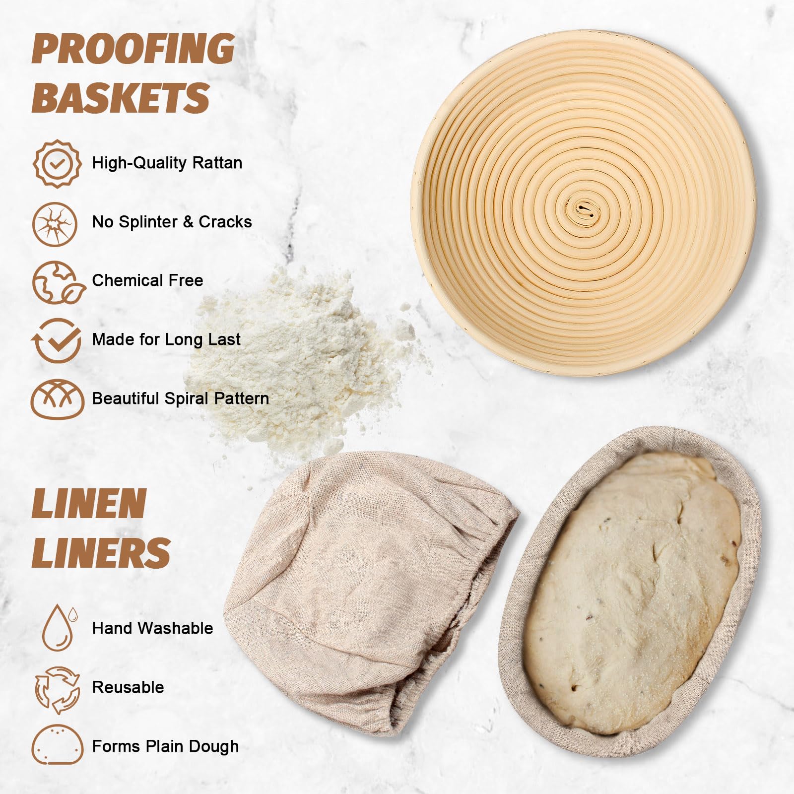 Sourdough Proofing Basket Gift Set, 9 Round And 10 Oval Banneton Bread Baking Supplies, Sourdough Baskets With Bread Lame, D