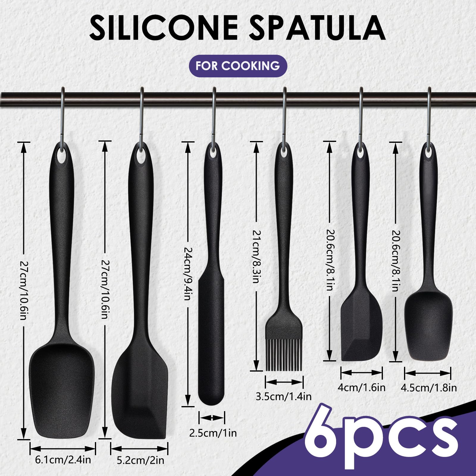 Silicone Spatula Set, 6Pcs Heat Resistant Spatulas For Cooking, Food Grade Silicone Rubber Spatula Set For Baking, Non Stick Dis