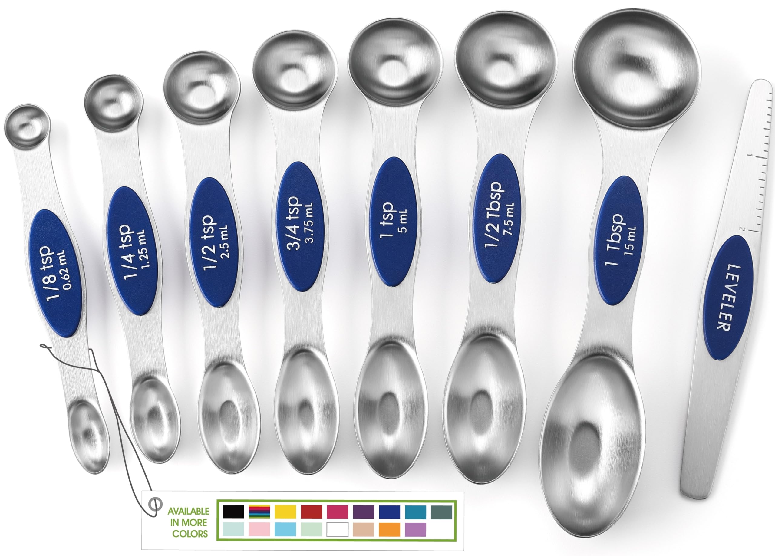 Spring Chef Stainless Steel Magnetic Measuring Spoons Set Of 8 With Leveler, Heavy Duty Teaspoon & Tablespoon Measuring Spoons W