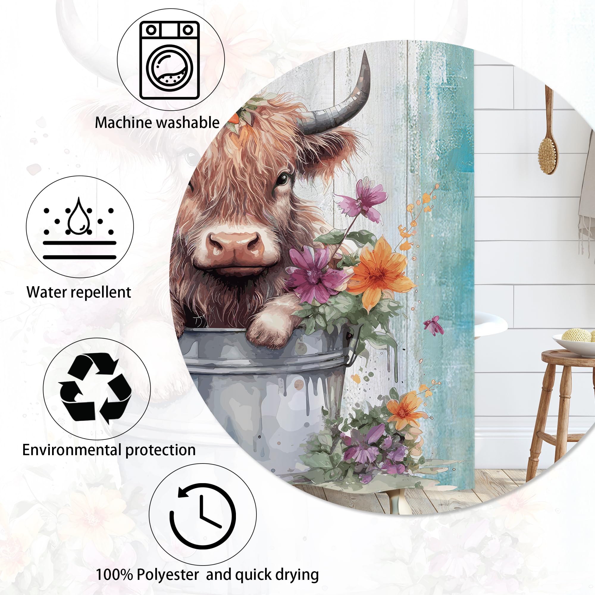 Laifzere Cute Baby Highland Cow Shower Curtain Farmhouse Teal Wooden Shower Curtain For Bathroom Set Funny Cattle Rustic Animal