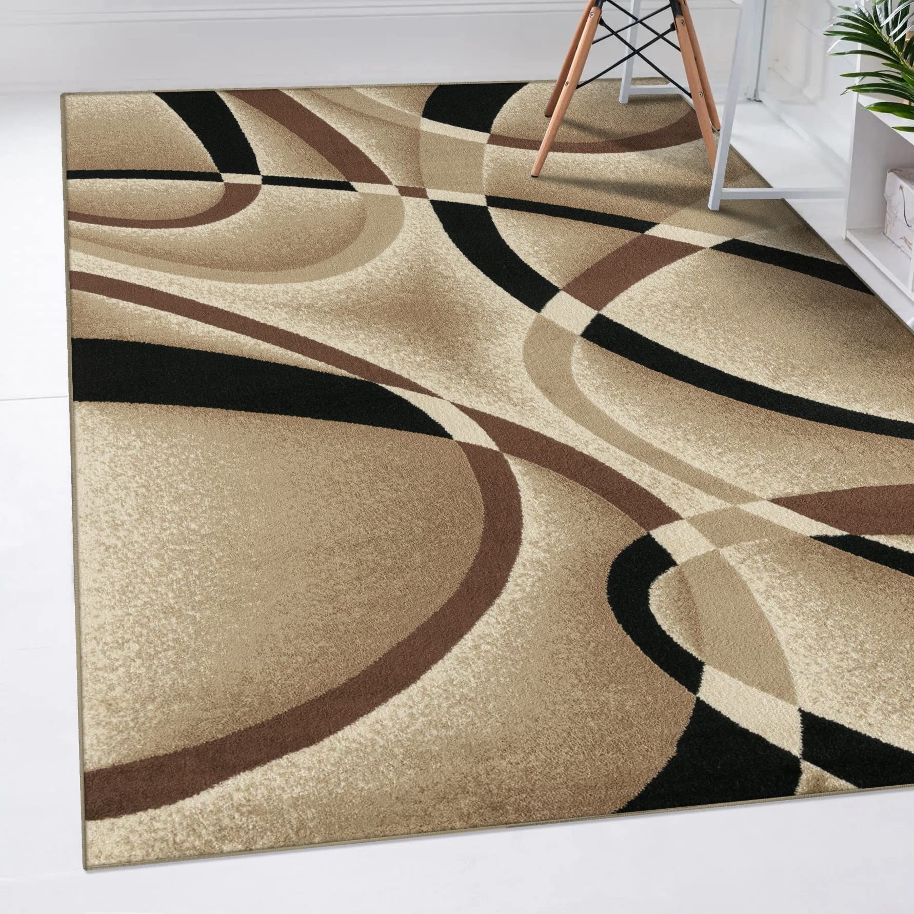 2305 Geometric Abstract Beige 5x7 Area Rugs for Living Room