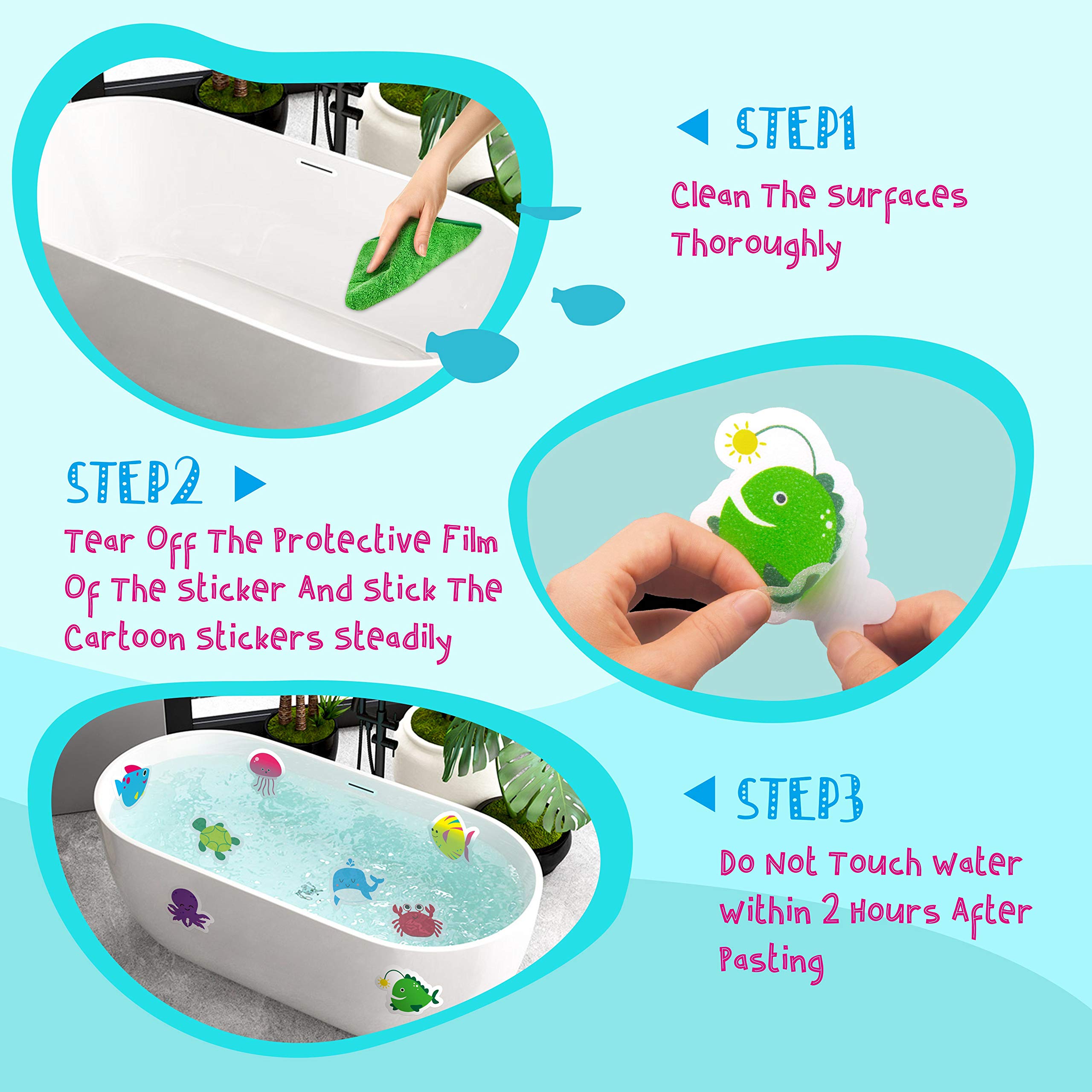 Hebayy 30 Adorable Non-Slip Sea Animal Bathtub Shower Deco Water-Resistance Stickers in 30 Designs