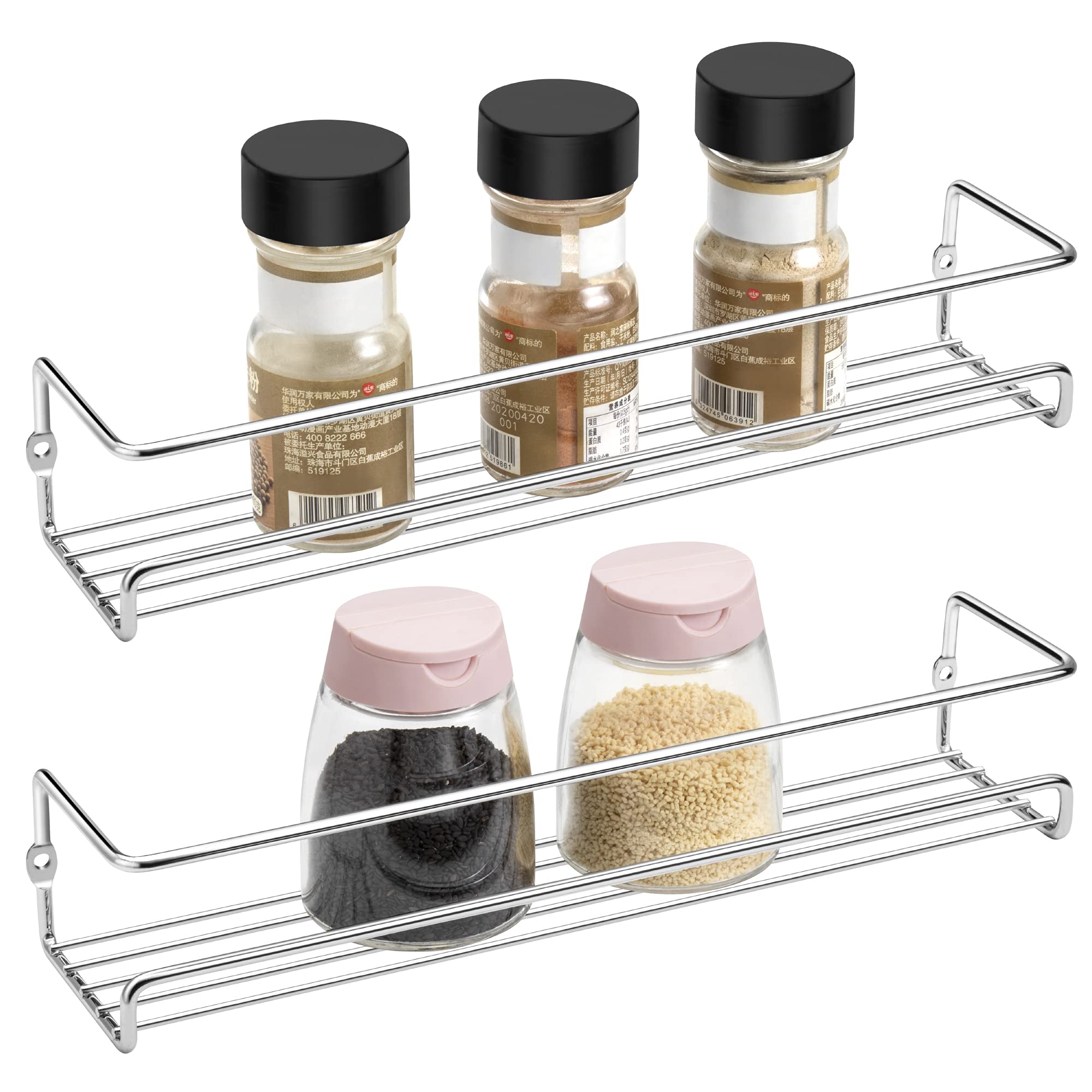 Lonian Spice Rack Organiser, 2-Tier Spice Shelf Storage Racks Wall Mounted for Kitchen Cabinet Pantry Door