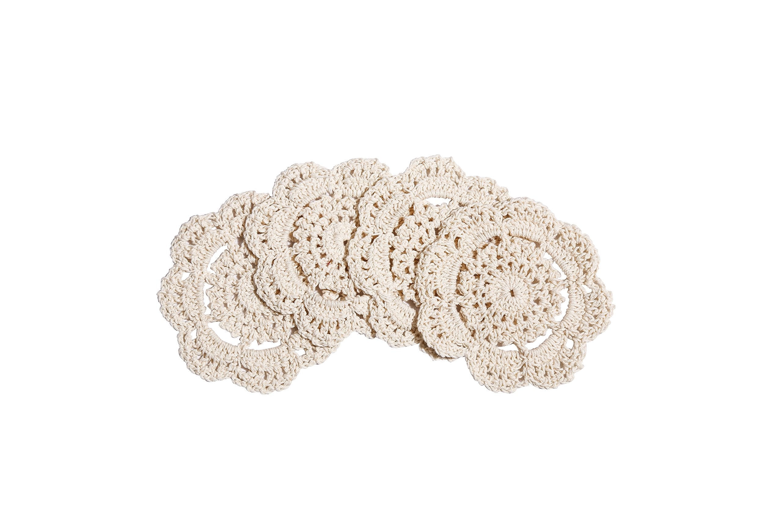 Phantomon Doilies Crochet Cotton Lace Round Handmade Coasters Small Doilies Cloth 4 Inch, Pack Of 4 (Beige)
