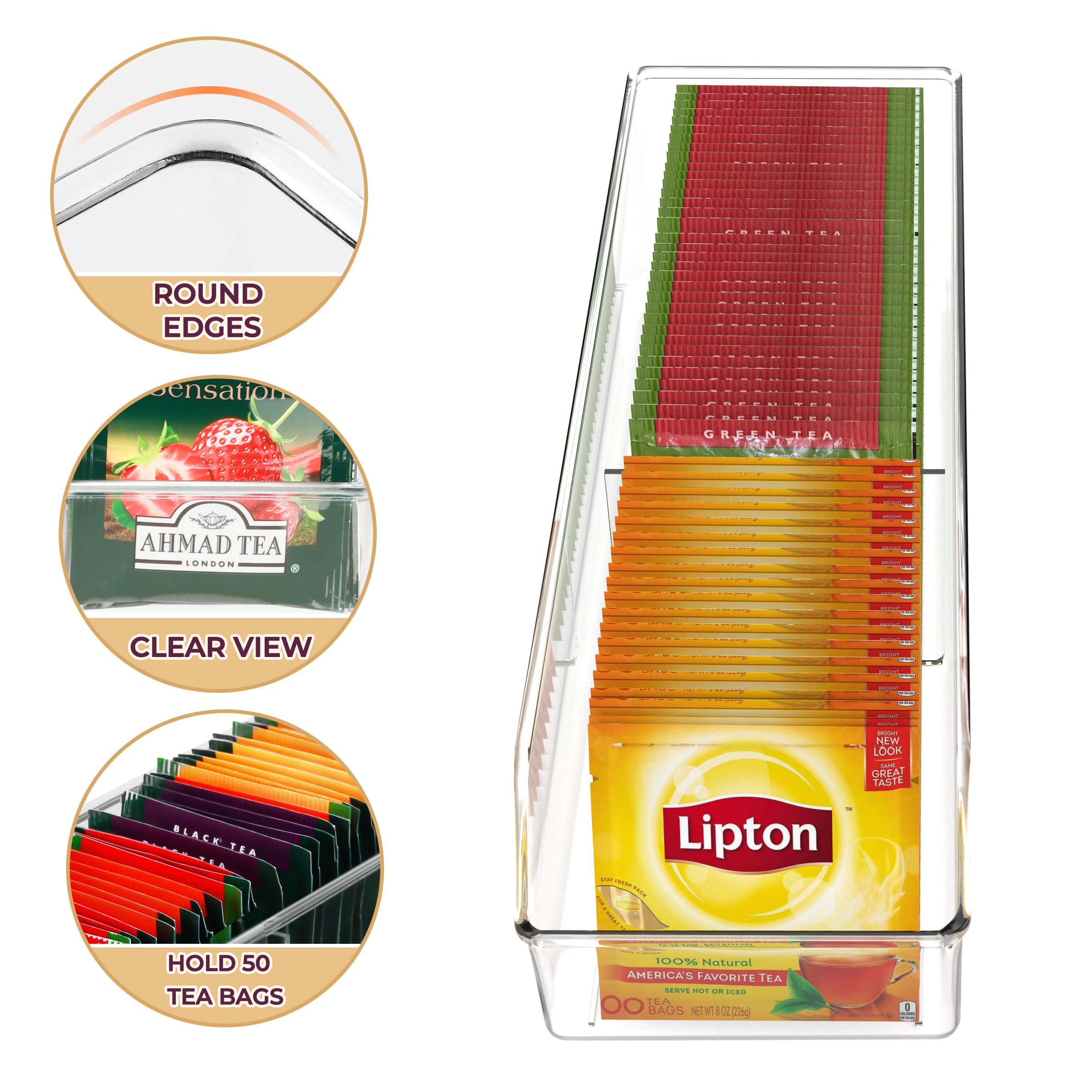 Fucdtefc Tea Bag Organizer, Tea Bag Holder Box Storage Bin, Clear Tea Packet Plastic Drawer, Sugar Packet, Coffee, Condiment, Te