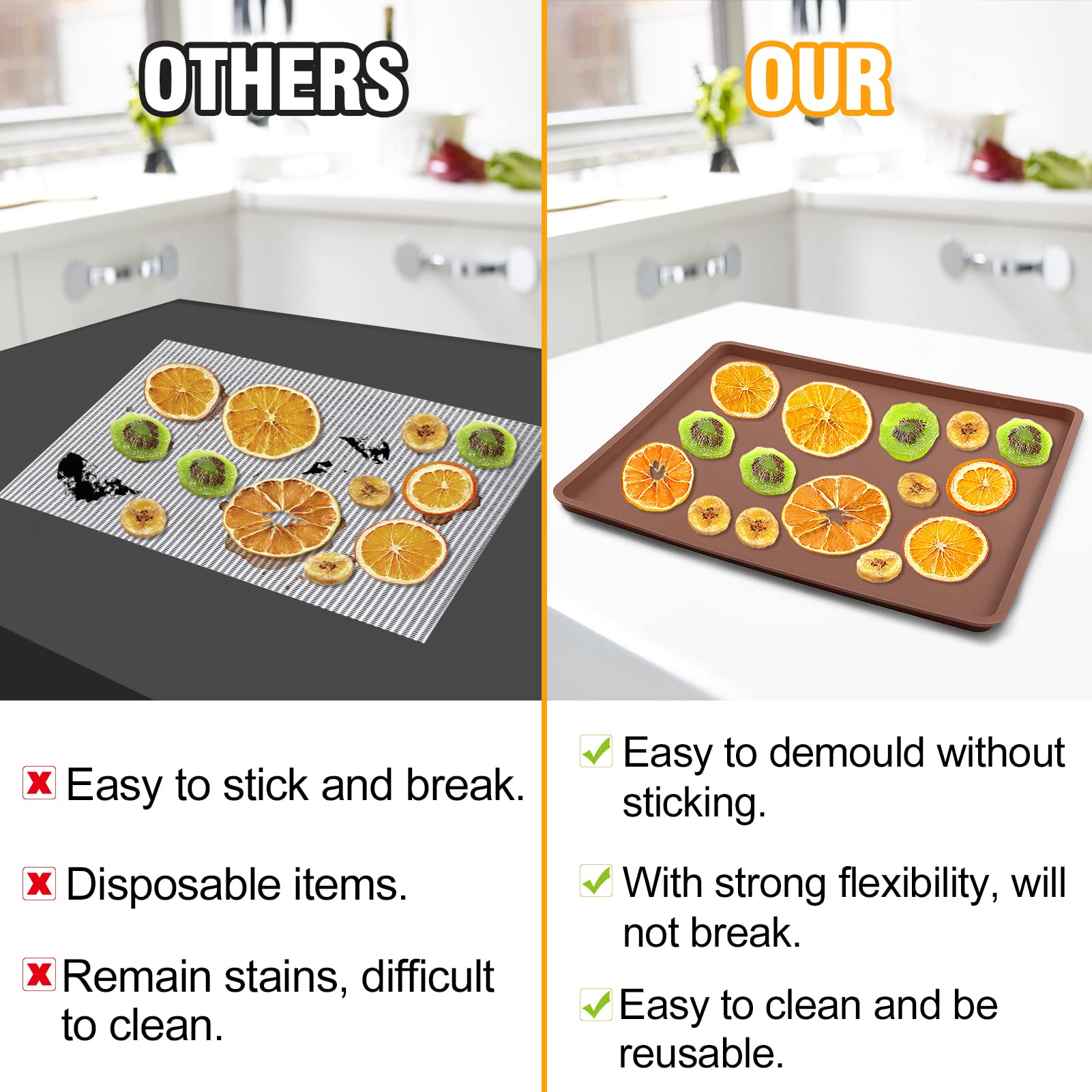 3 Pcs Silicone Dehydrator Sheets With Edge For 14'' X 14'' Trays, Non-Stick Silicone Tray Liner For Excalibur Dehydrator, Reusab