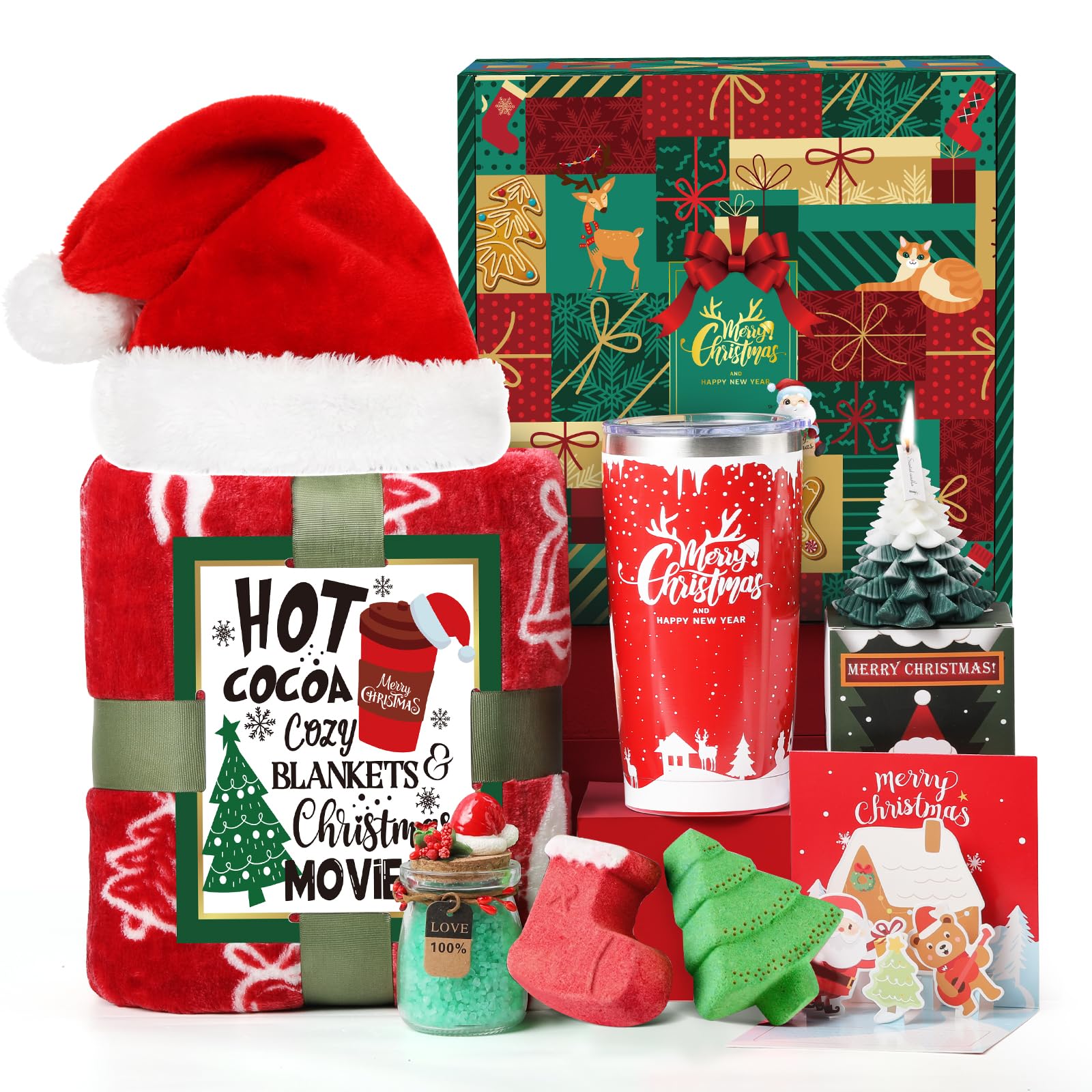 Christmas Tumbler Gift Basket For Mom, Wife, Girlfriend, Sister, Coworkers, Teacher, Nurse - Unique Holiday Gift Box For Women W