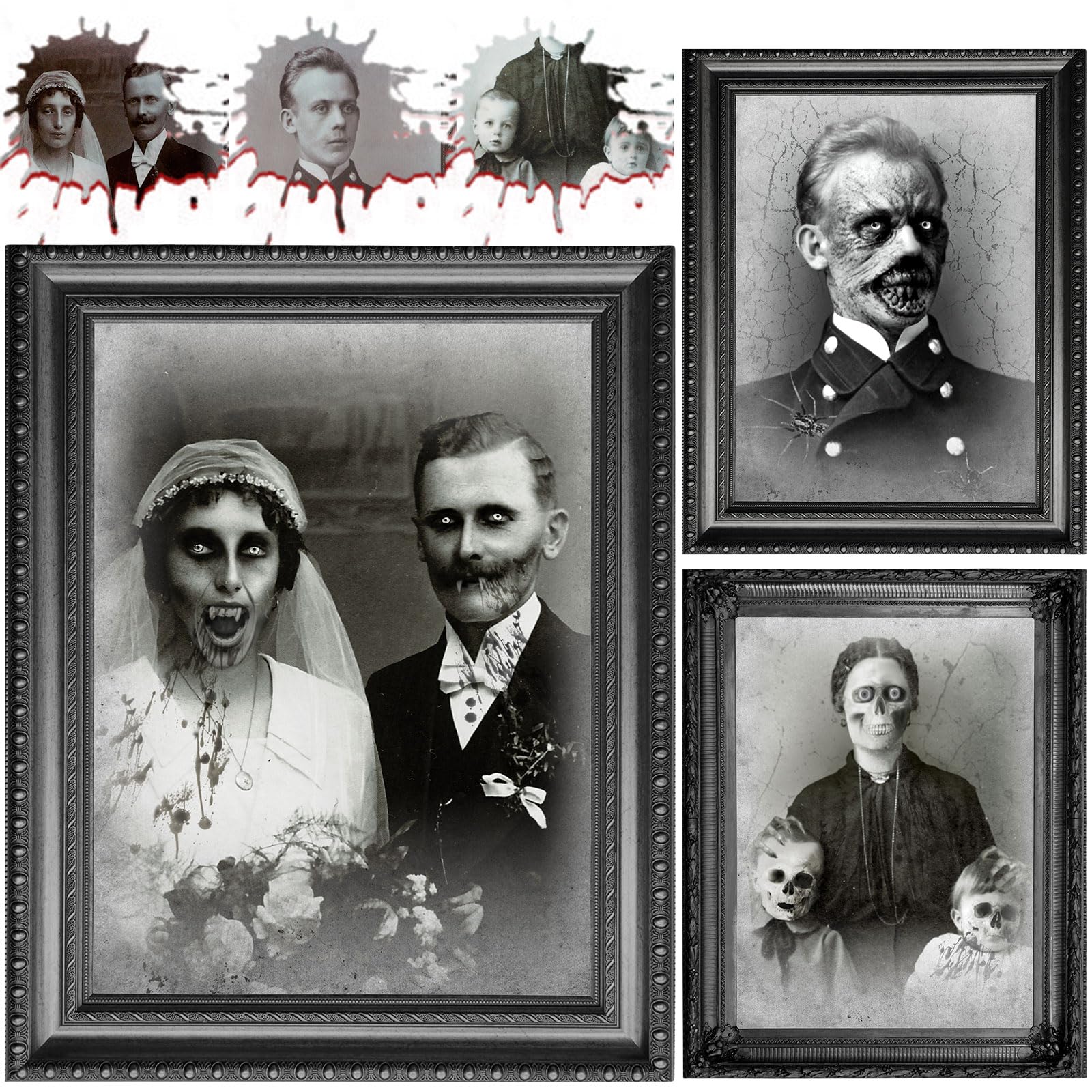 Tuanse Halloween Decorations Indoor 3D Changing Face Pictures Horror Scary Portraits Spooky Ghost Picture Frame Creepy for Wall 