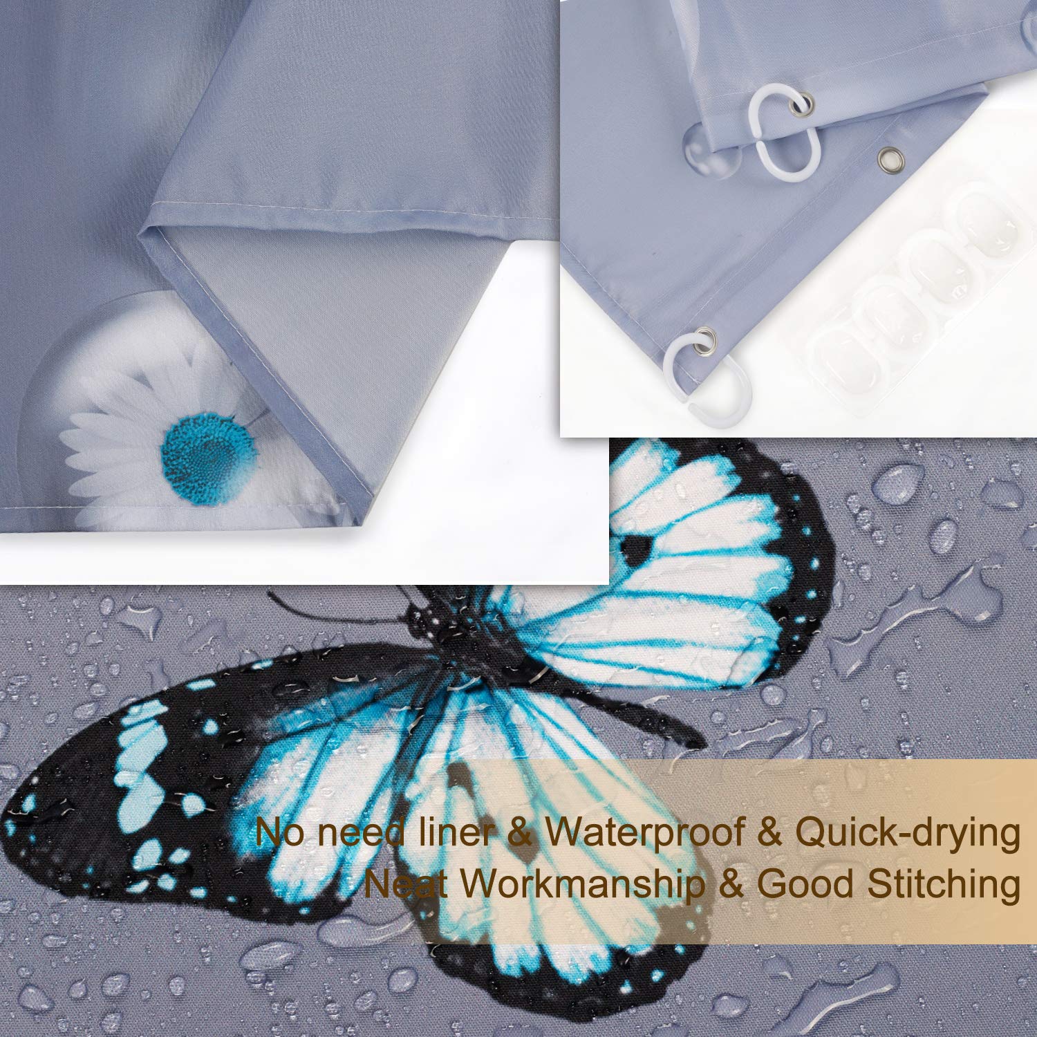 Rosielily Daisy Shower Curtain Floral Shower Curtain Gray Shower Curtain White Floral Butterfly Shower Curtain For Bathroom Rust