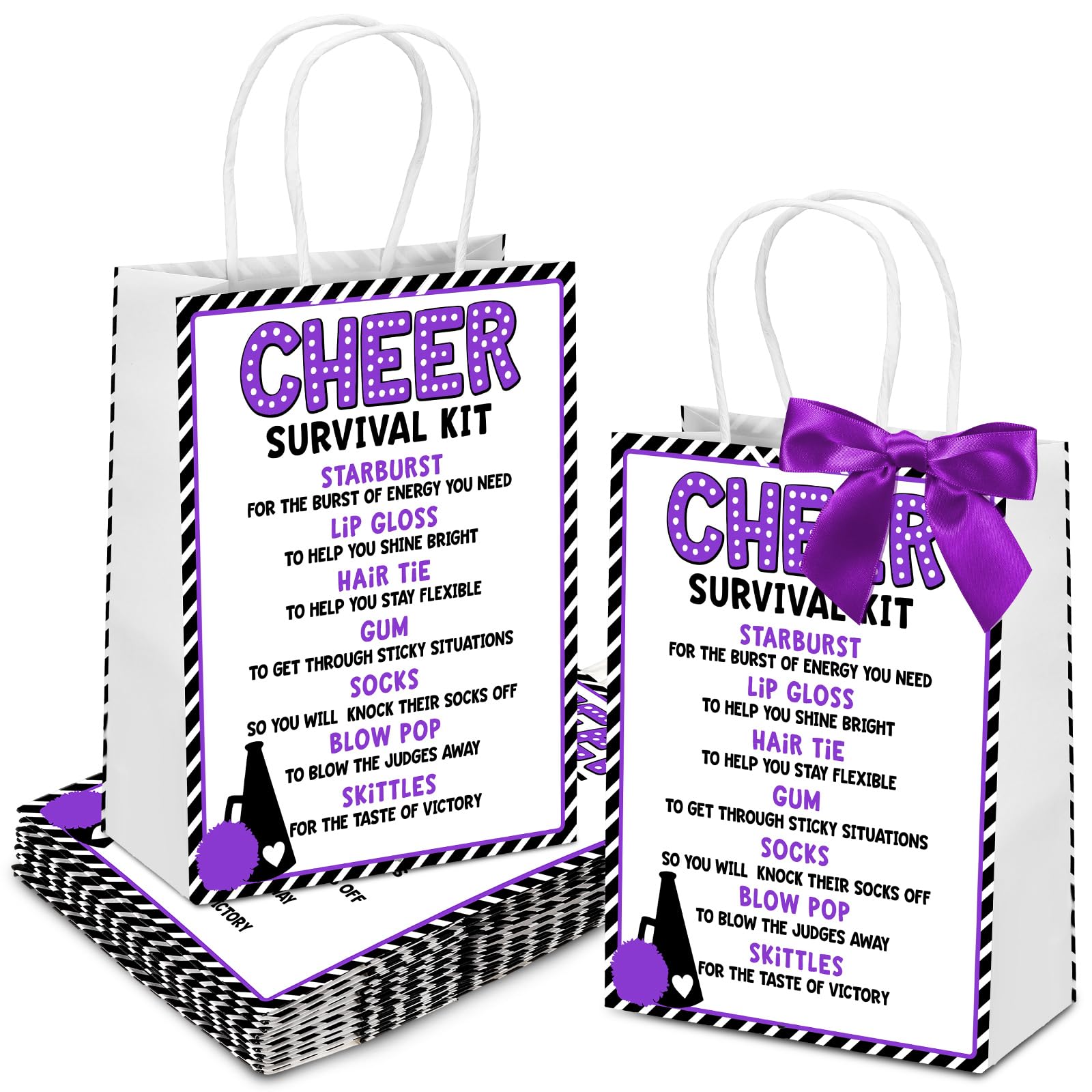 AmazingSpark 20 Pcs Cheerleading Goodie Bags with Handle Cheer Survival Kit Bags Cheerleader Accessories with Ribbon Bow for Tea