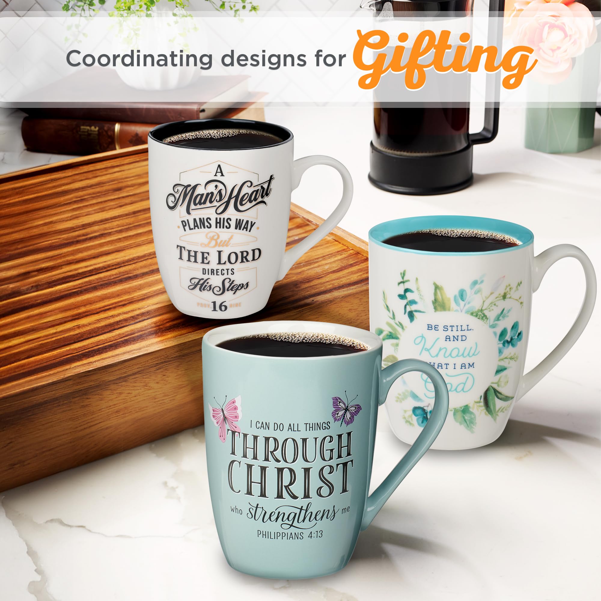 Christian Art Gifts Ceramic Coffee Mug for Women 12 oz Light Blue with Butterflies Inspirational Coffee Cup - All Things Through
