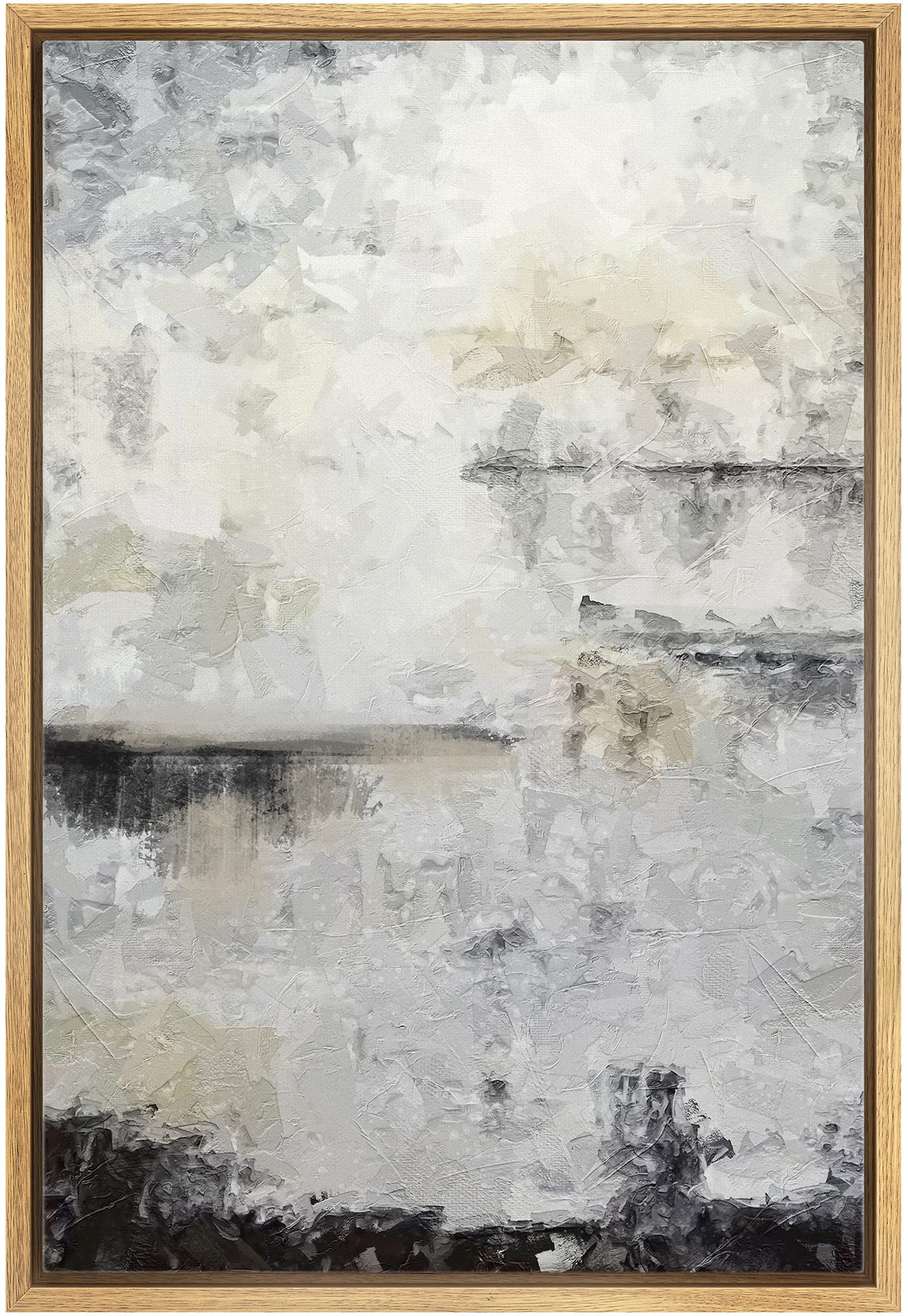 Wall26 Framed Canvas Print Wall Art Black, Gray And Beige Grunge Paint Strokes Abstract Shapes Illustrations Modern Art Boho Rel