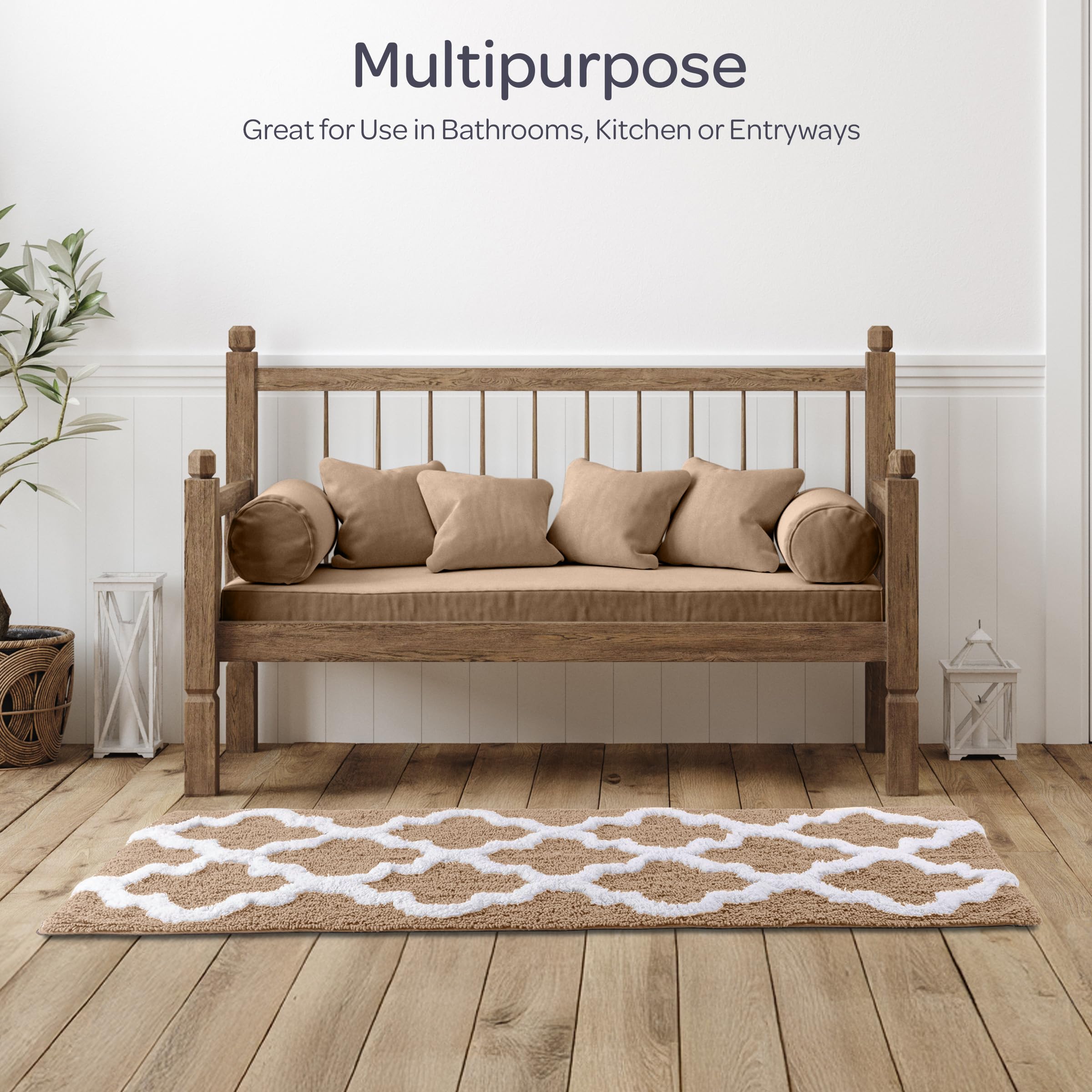 Lavish Home 100% Cotton Trellis Bathroom Mat - 24x60 inches - Taupe