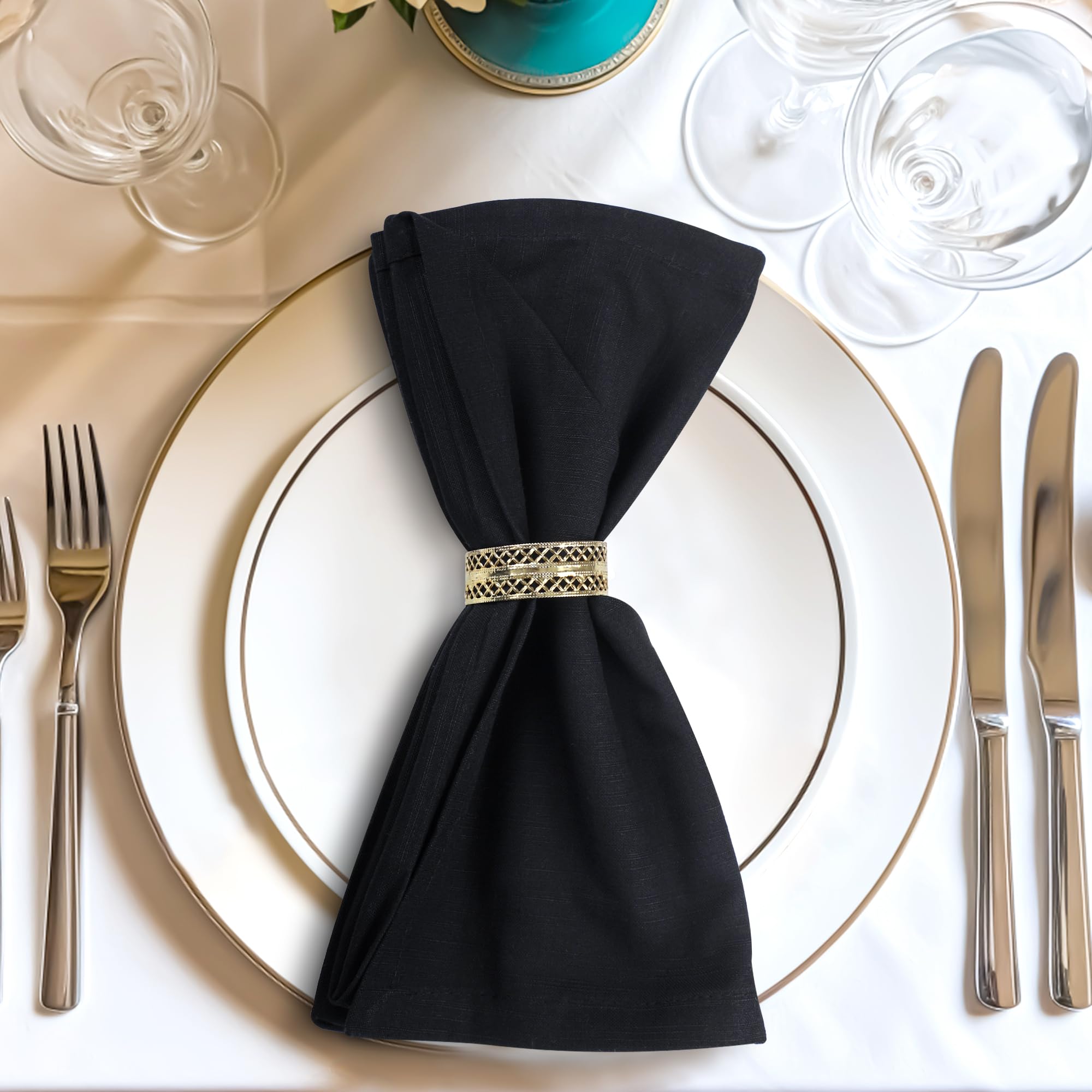 Urban Villa Christmas Dinner Napkins 20X20 Over Sized Set Of 12 Black Color Cloth Napkins 100% Cotton Slub Thanks Giving Cloth N