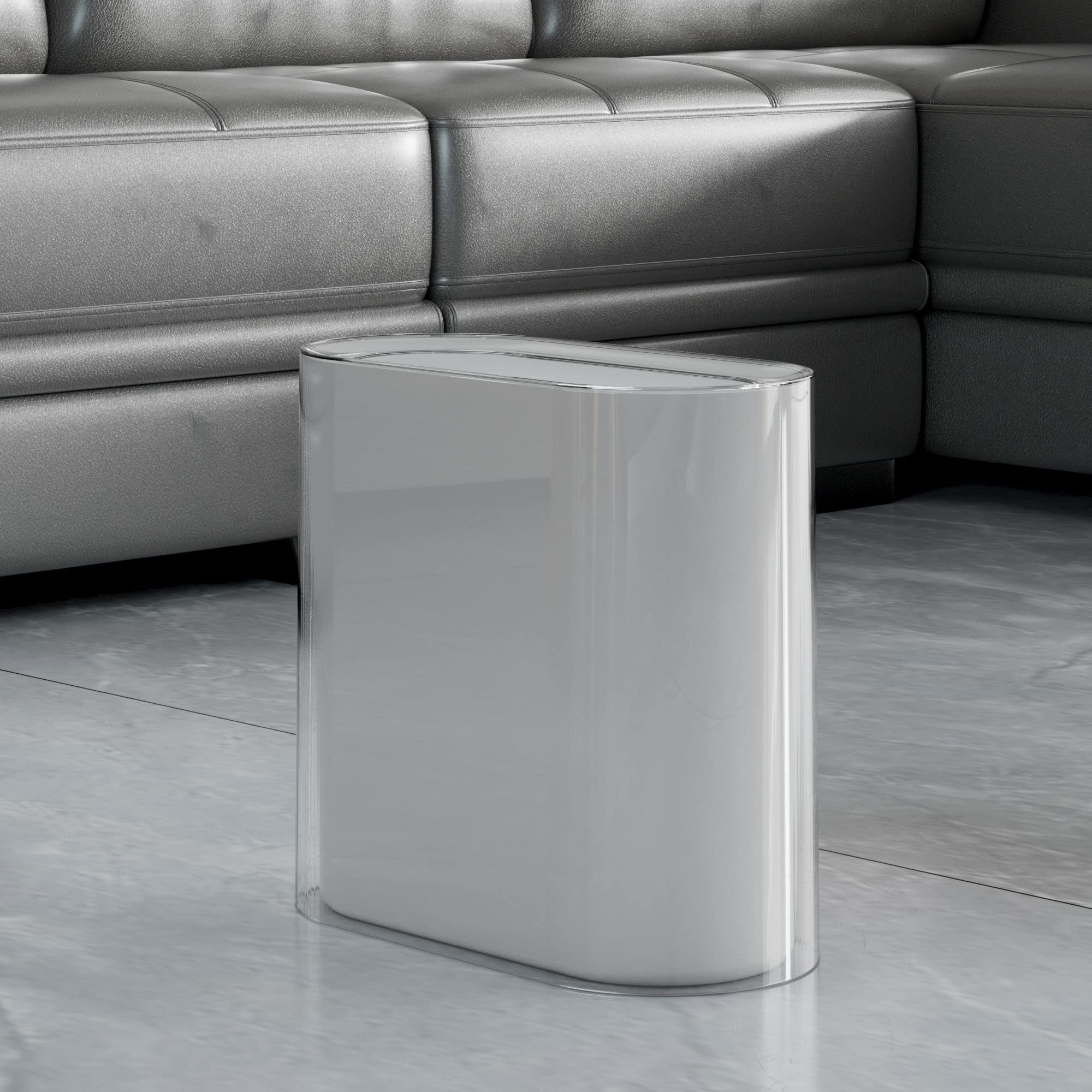 Ieek Small Waste Basket Slim Trash Can 3.2 Gallon/12L Clear And White Garbage Can Rectangle Plastic Wastebaskets Container Bin F