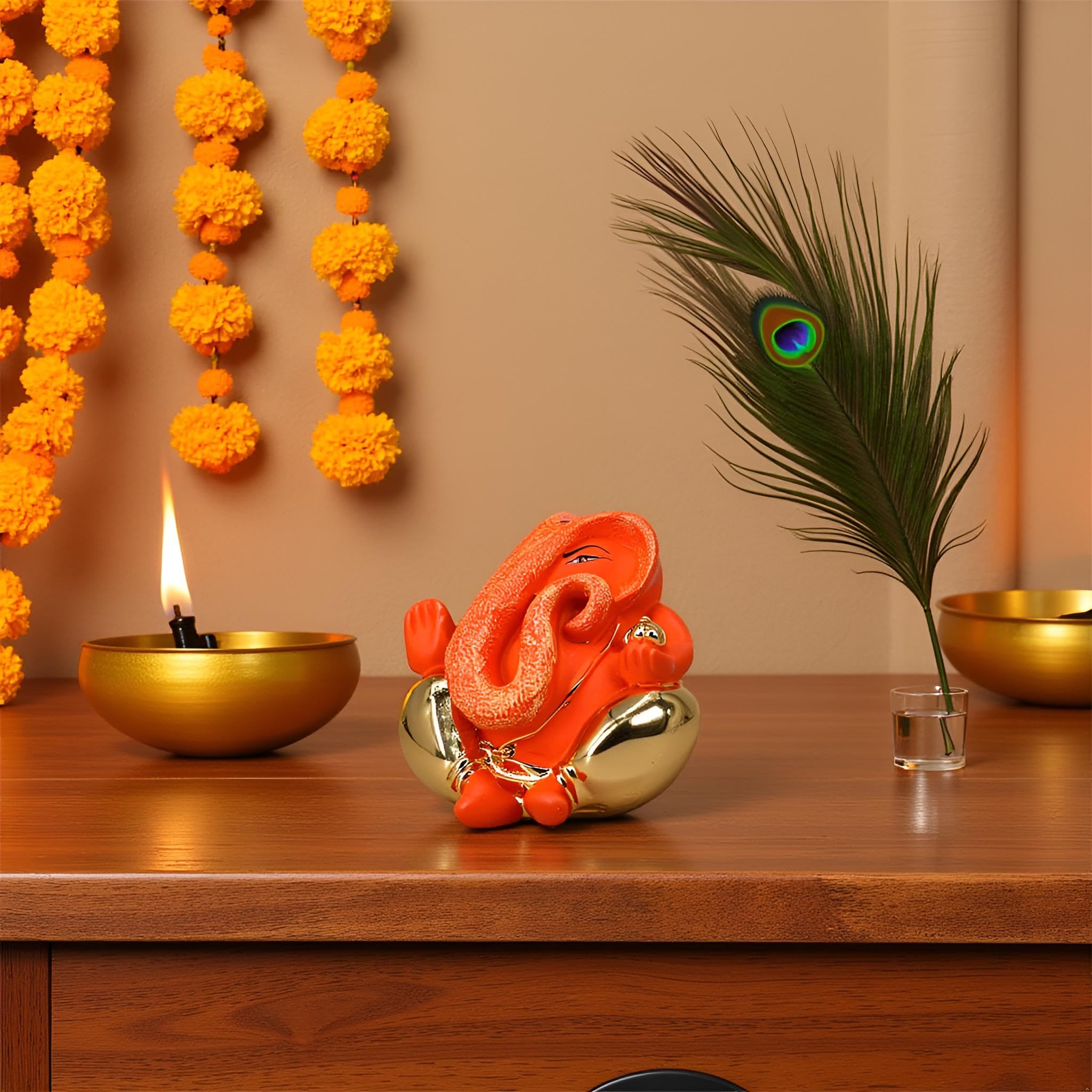 Aarya24Kt Gold Plated Kripalu Ganesha |Ganpati Idol For Car Dashboard, Office Desk & Home Temple| Prosperity & Protection| Heigh