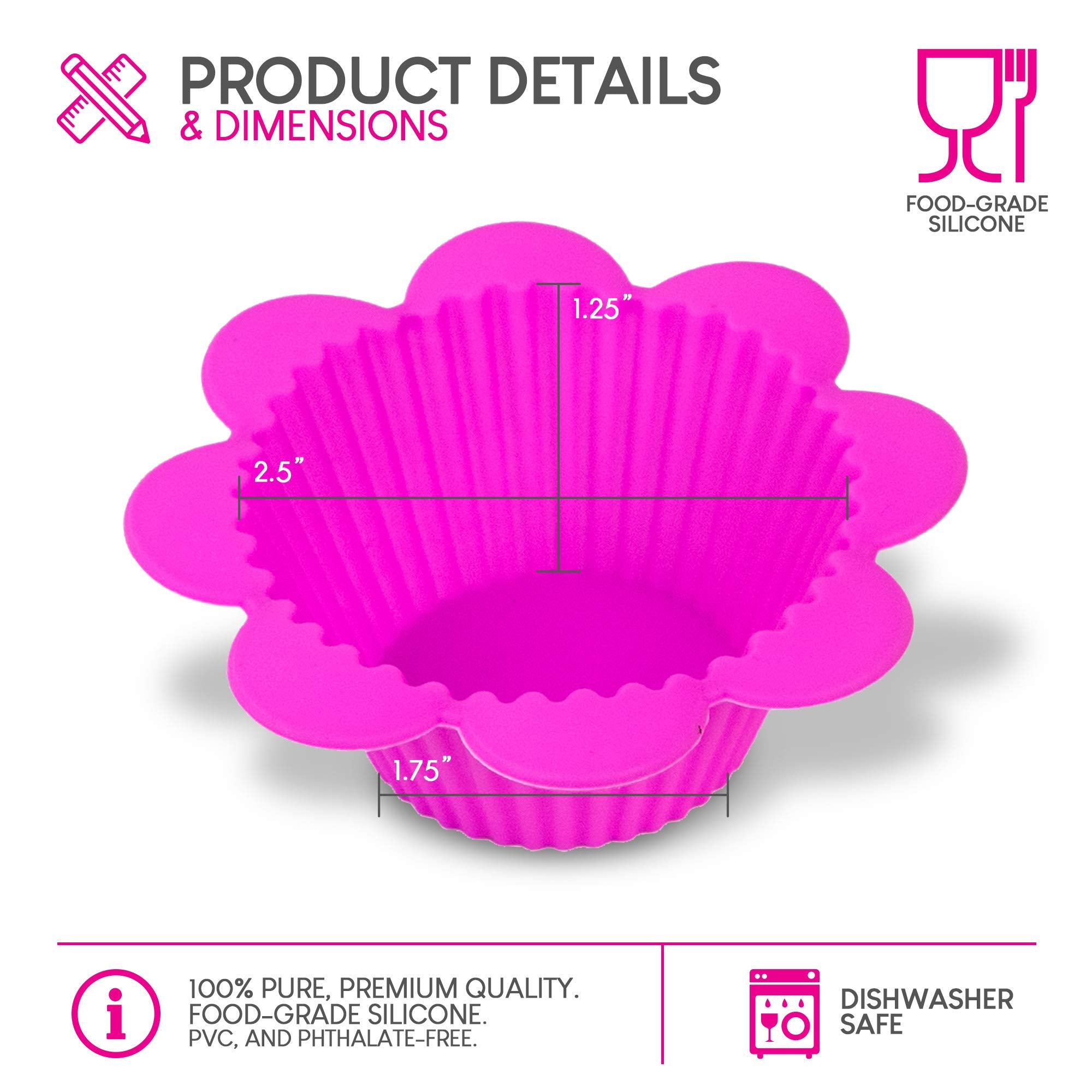 EXULTIMATE Silicone Cupcake Mold Liners, Flower Shaped, Set of 12, Multicolor Baking Supplies