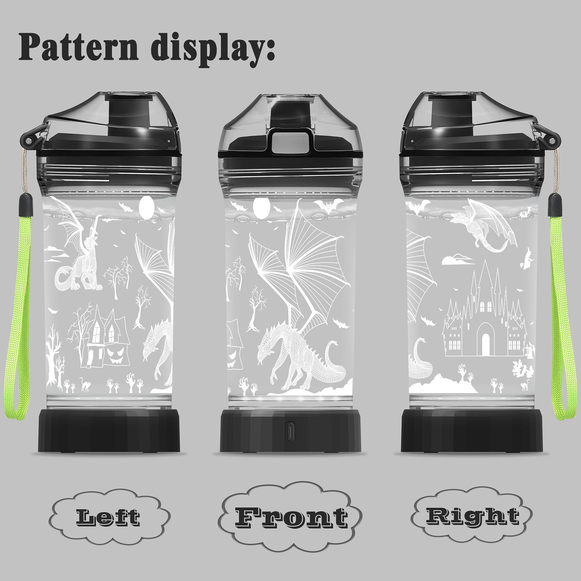 Ammonite Dragon 14 Oz Water Bottle With 3D Glowing Led Light - Bpa Free Tritan - Travel Cup Gift For Back To School Boy Child Ho