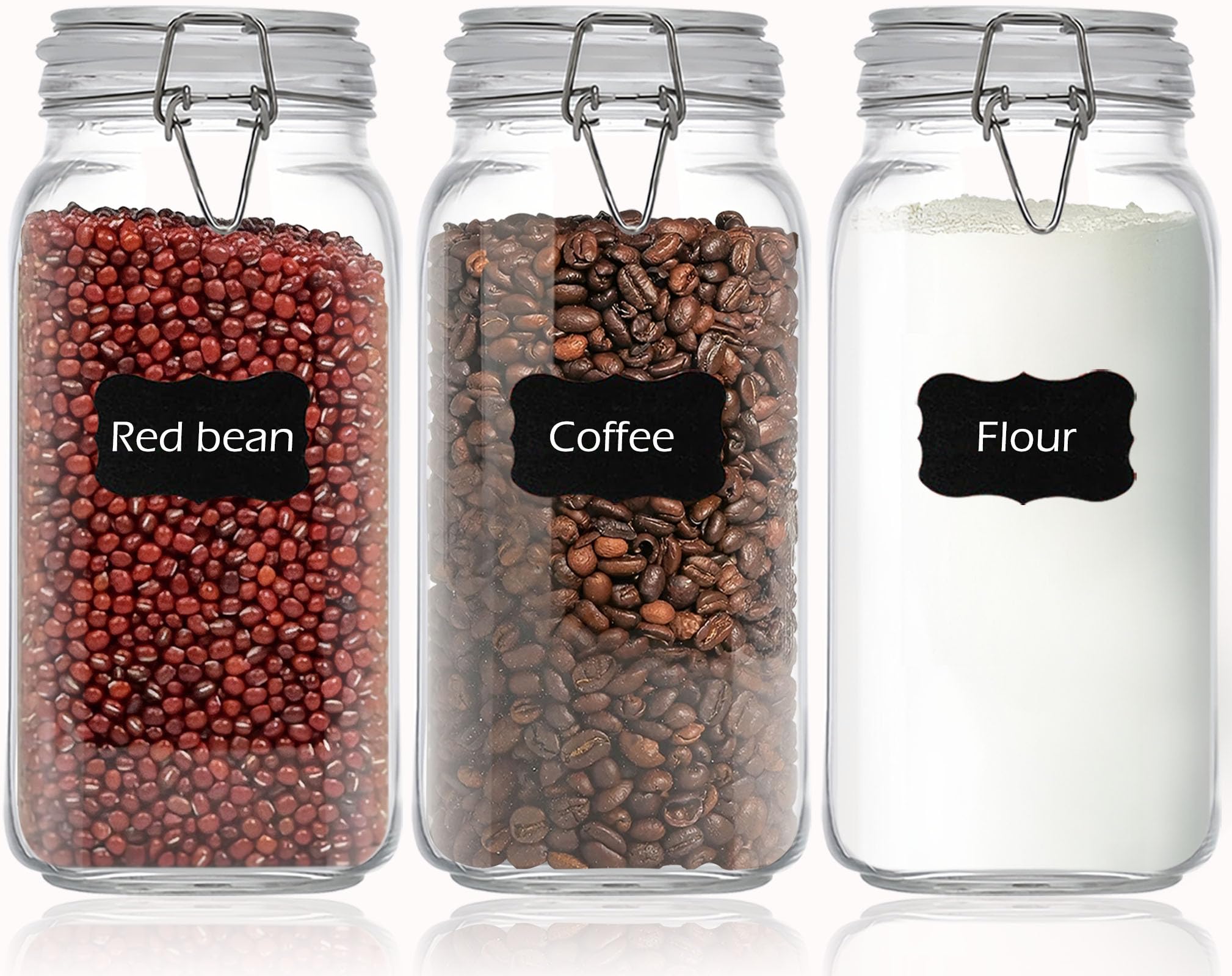 Hvopgeeuan Clear Food Storage Jars 50Oz Square, Airtight Glass Canister With Lids Set Of 3, Kitchen & Pantry Organization Food S