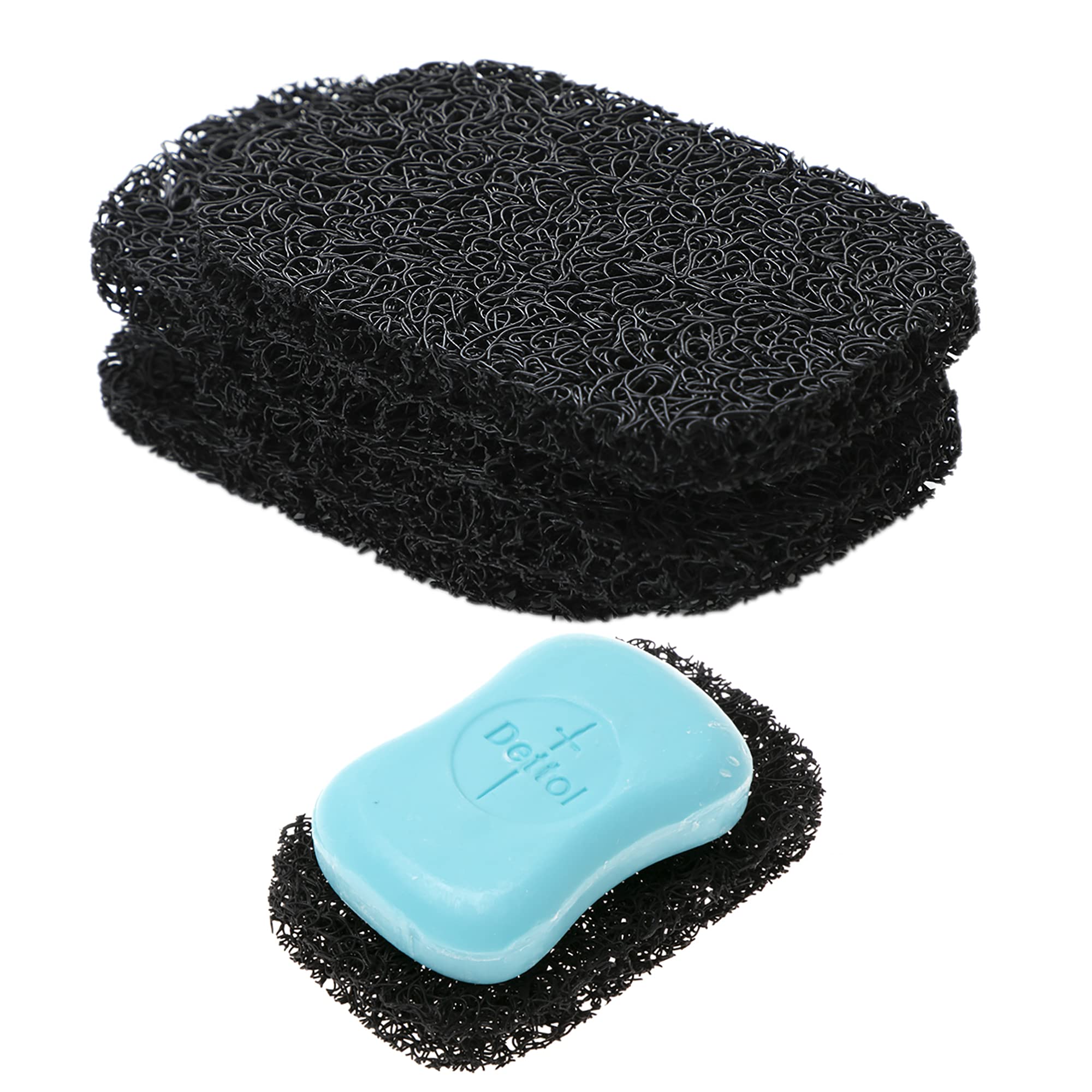 Snowkingdom 4 Pack Black Soap Saver Draining Lift Pad 2.9'' X 4.5'' Pvc Non-Bpa Non-Slip Durable