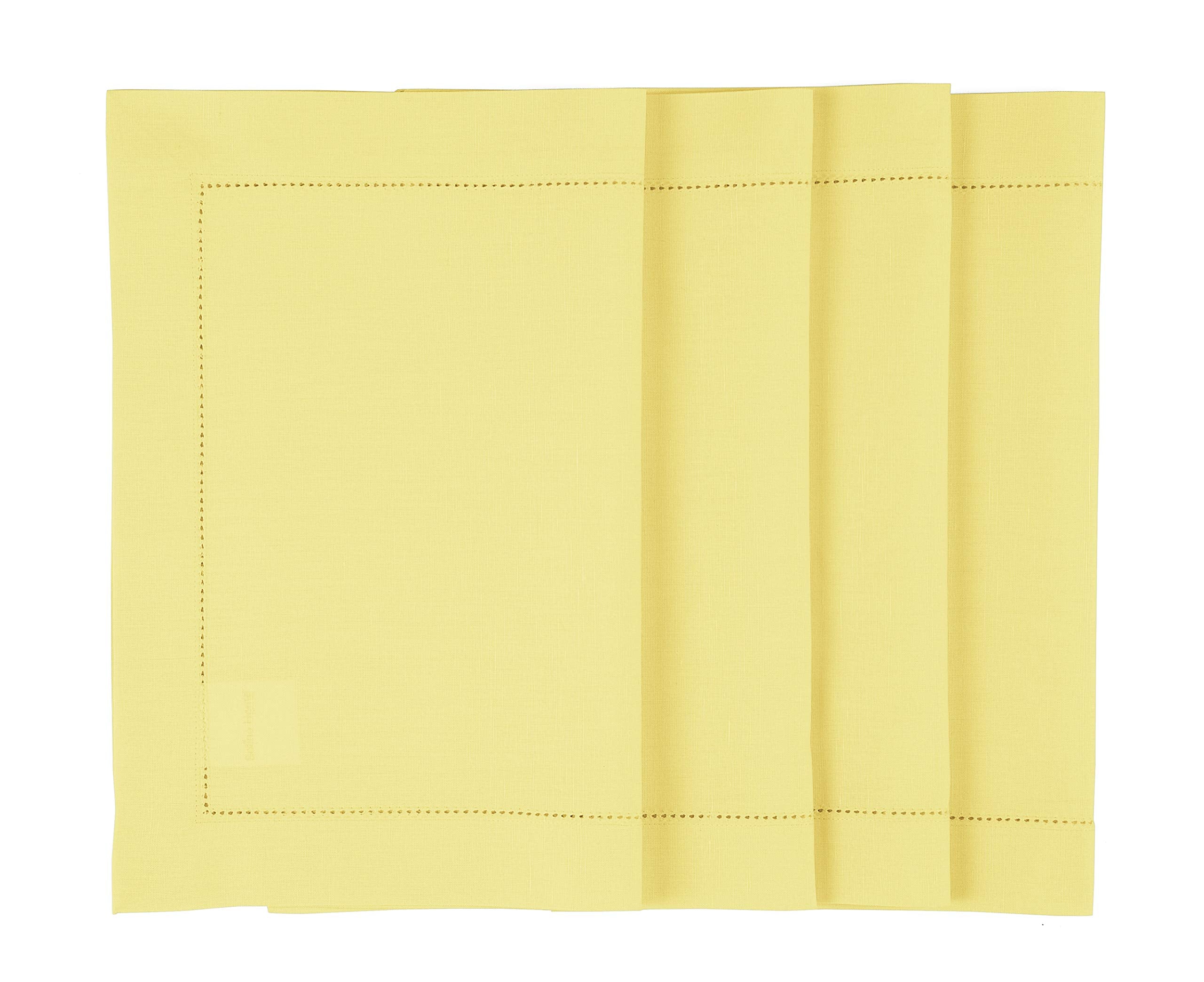 Solino Home Placemats 19'' L X 14'' W Inch - Cotton Linen Hemstitch Yellow Cloth Placemats Set Of 4 - Washable Fabric Place Mats