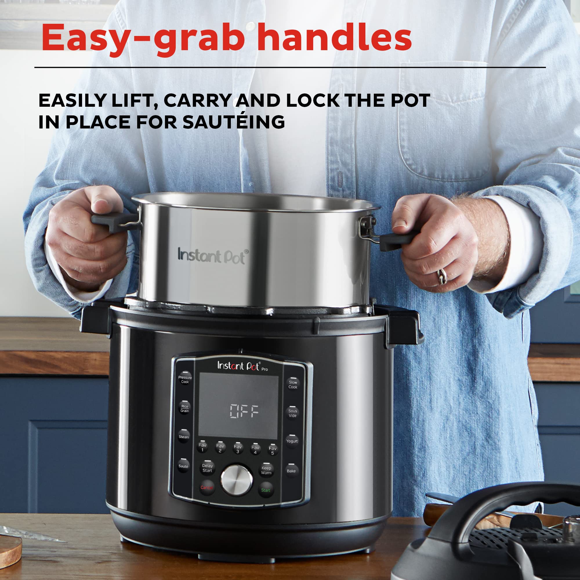 Instant Pot Pro 10-in-1 Pressure Cooker, 8 QT, Stainless Steel, Black, Model 113-0044-01, Includes 800+ Recipes