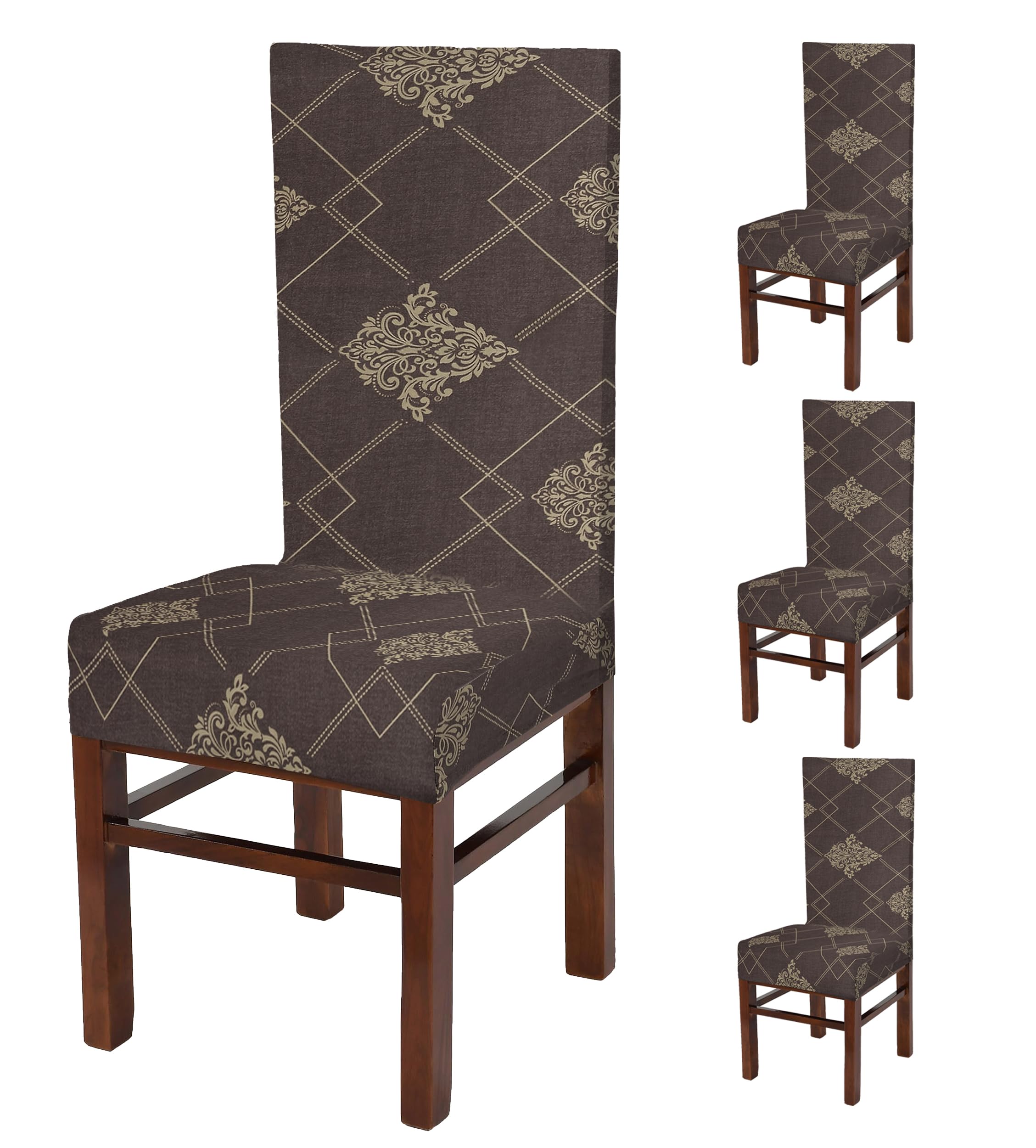 Yellow Weaves Elastic Stretchable Dining Chair Cover, Removable Washable Elastic Floral Printed Dining Chair Covers (Set Of 4, B