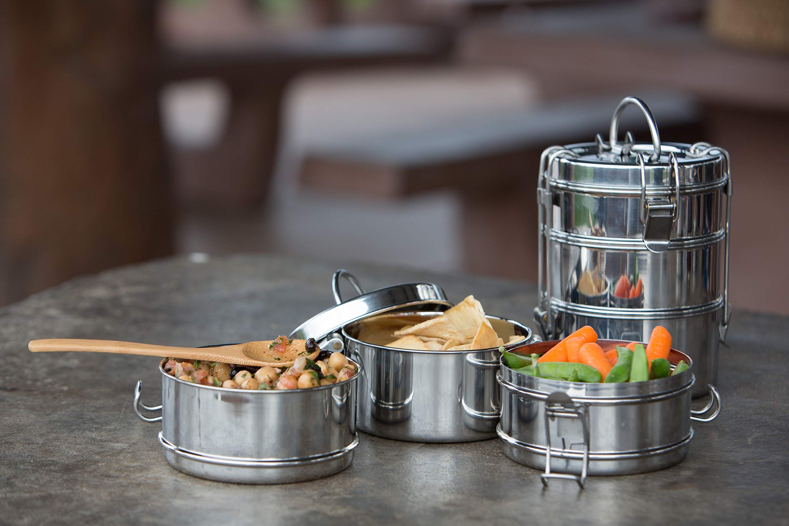 To Go Ware Large 3-Tier Stainless Steel Lunch Box With Small Sidekick Container | Tiffin Lunch Box | Eco Friendly