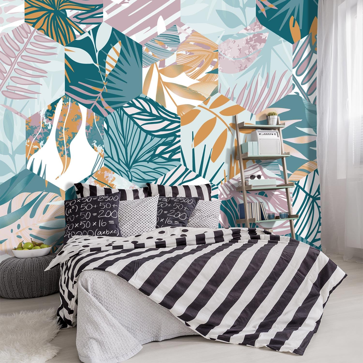 YIHWM -Abstract Geometry Botanical Banana Leaf Fabric Wallpaper Living Room Bedroom Bathroom Tropical Plant Leaf Large wall Mura