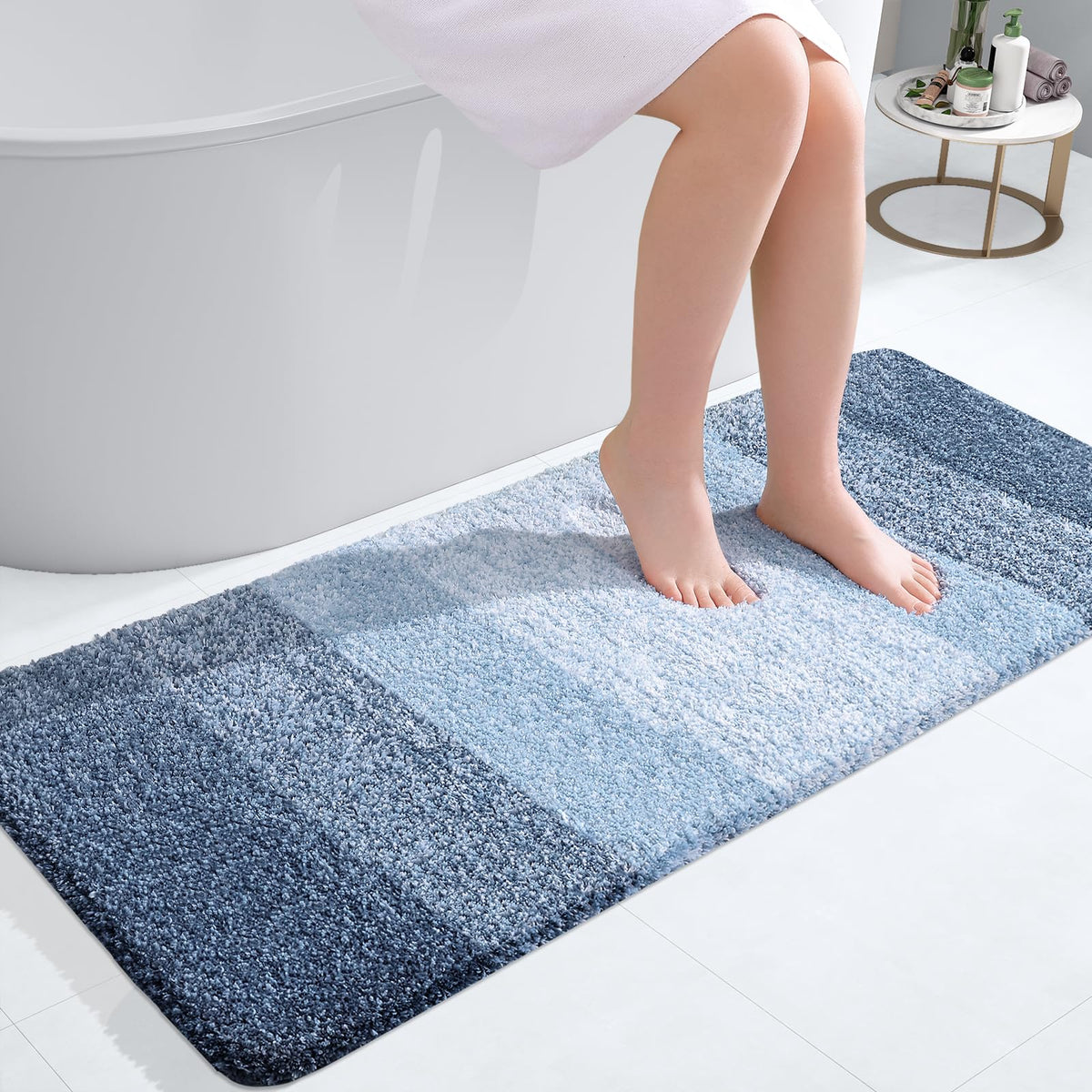 Olanly Luxury Bathroom Rug Mat 47X20, Extra Soft And Absorbent Microfiber Bath Rug, Non-Slip Plush Shaggy Bath Carpet Runner, Ma