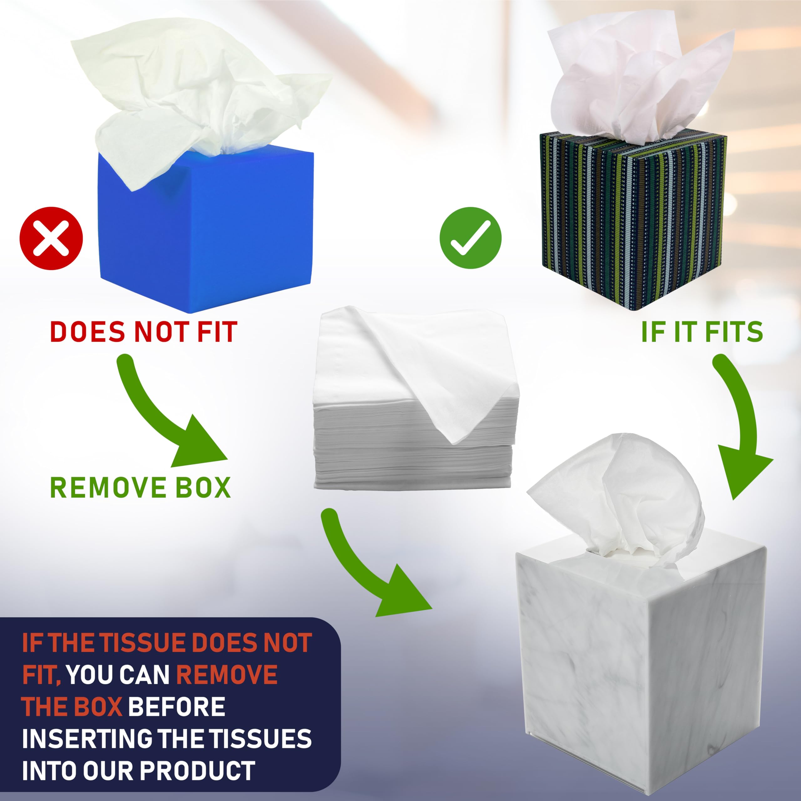 Acrylic Tissue Box Holder  Square Tissue Box Dispenser for Facial Tissue  Napkins  Dryer Sheets. Perfect for Bathroom  Desks  Countertop  Vanity  Bedroom Dressers  Night Stands (Square  Marble)
